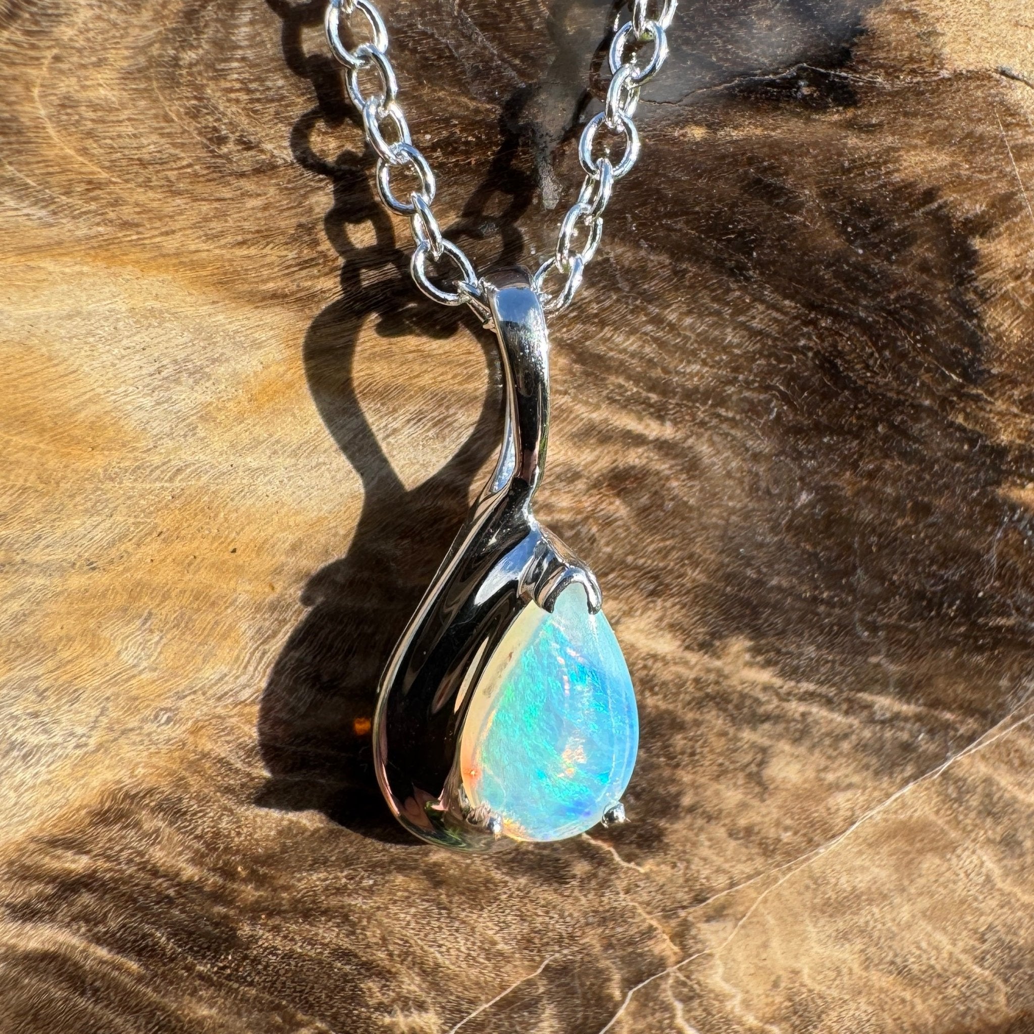 0.8ct Coober Pedy Opal Pendant Necklace ~ 'Fremantle Flash' | 925 Sterling Silver | Solid Australian Opal