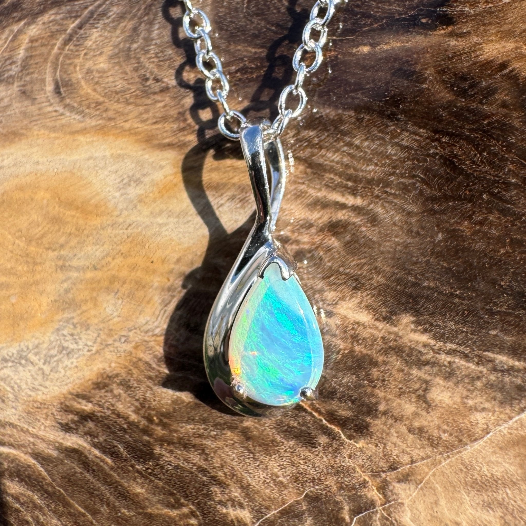 0.8ct Coober Pedy Opal Pendant Necklace ~ 'Fremantle Flash' | 925 Sterling Silver | Solid Australian Opal