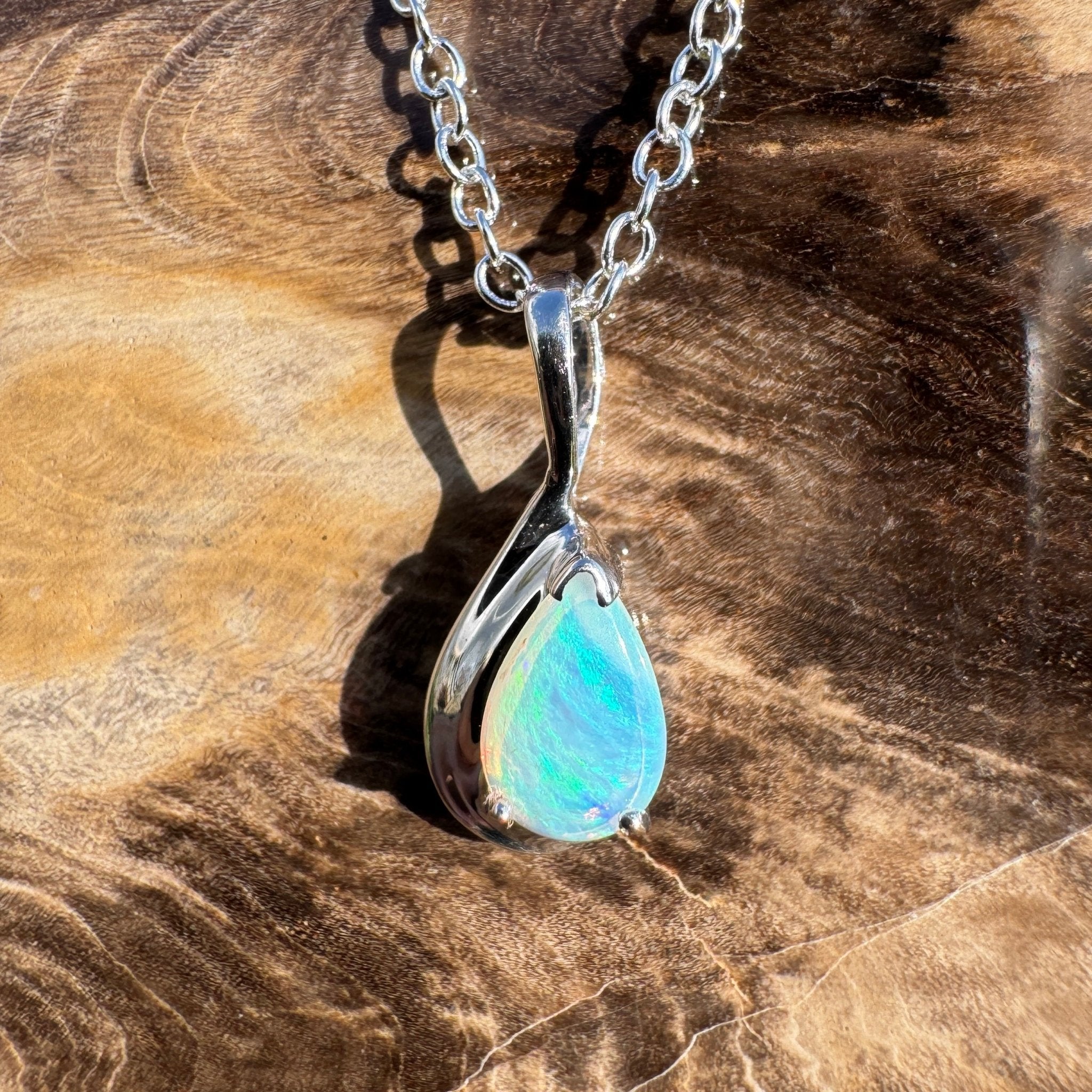 0.8ct Coober Pedy Opal Pendant Necklace ~ 'Fremantle Flash' | 925 Sterling Silver | Solid Australian Opal