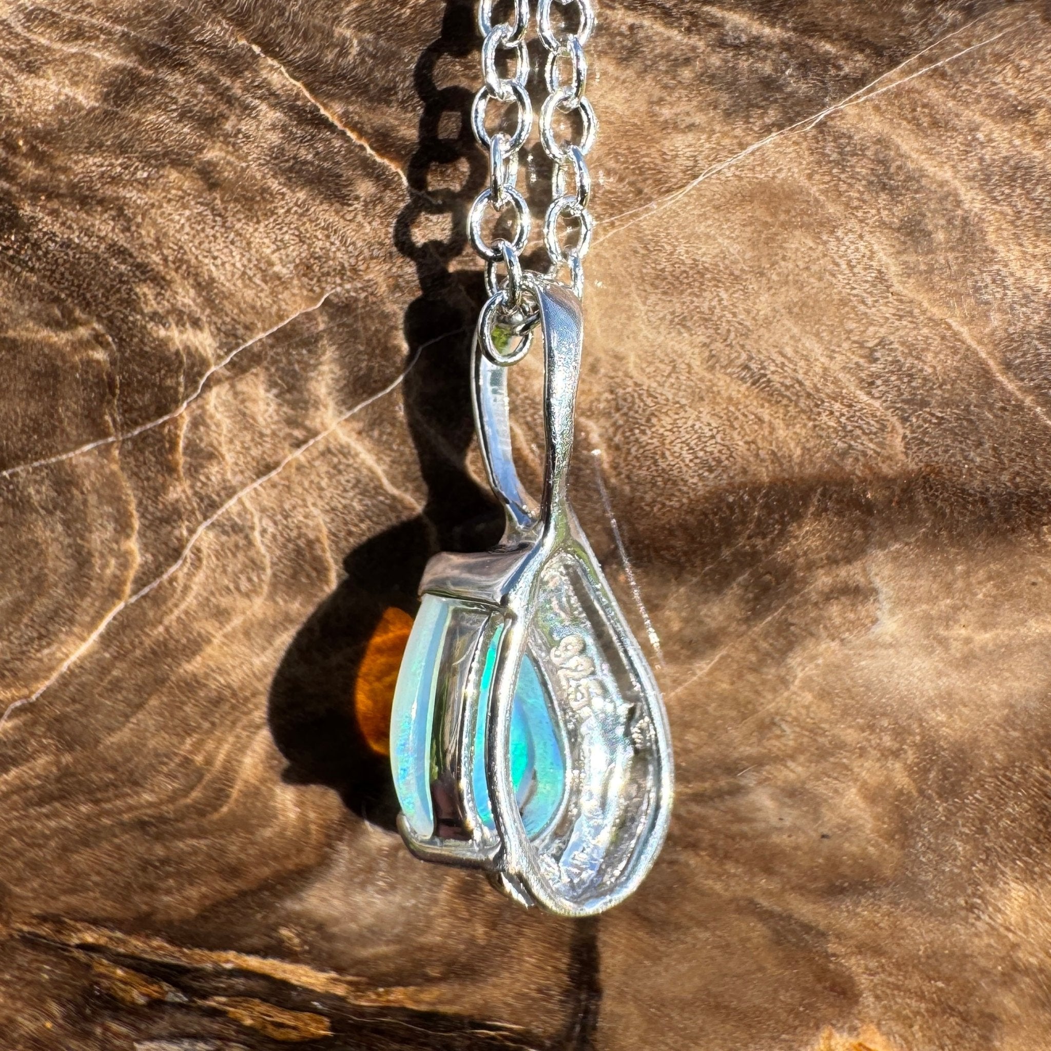 0.8ct Coober Pedy Opal Pendant Necklace ~ 'Fremantle Flash' | 925 Sterling Silver | Solid Australian Opal