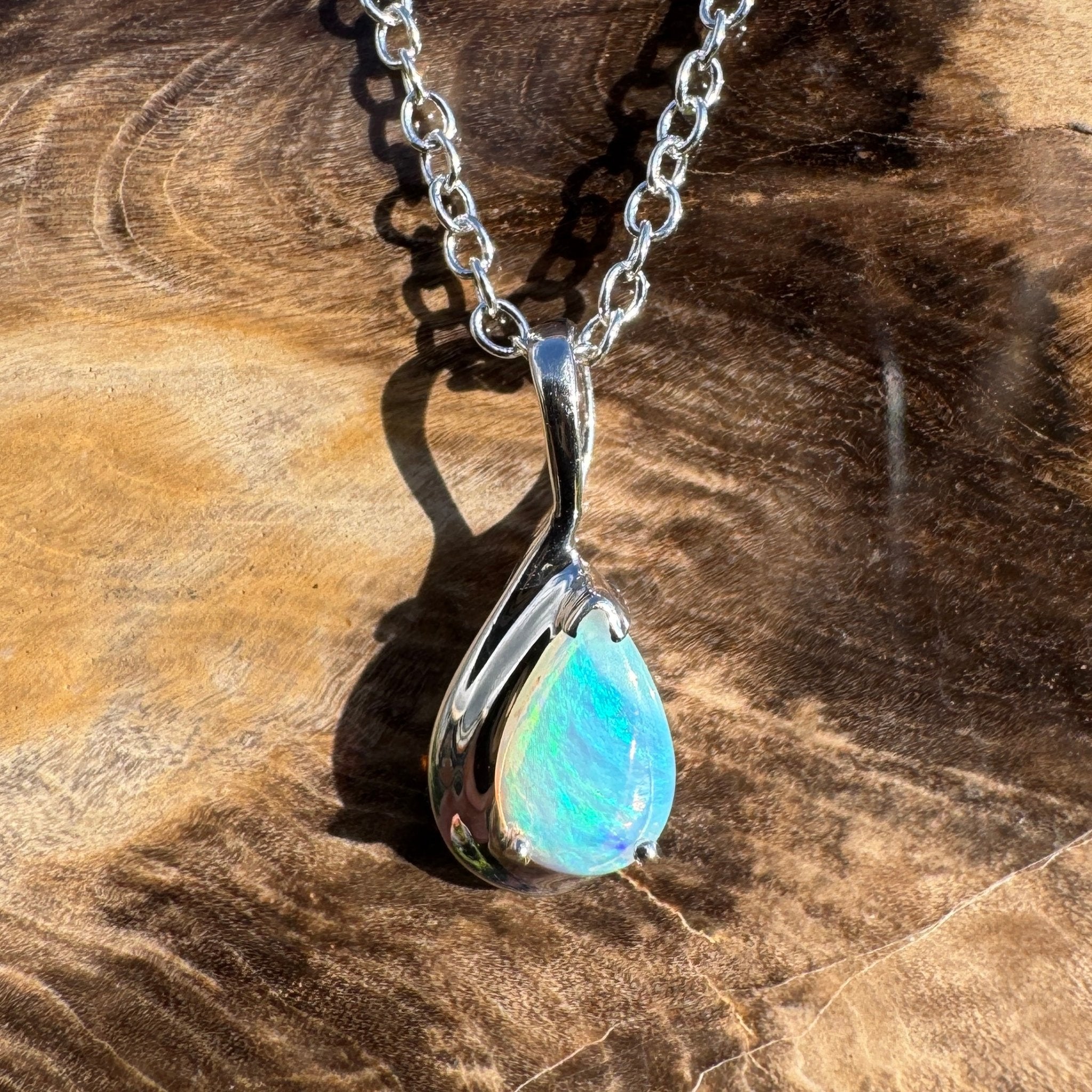 0.8ct Coober Pedy Opal Pendant Necklace ~ 'Fremantle Flash' | 925 Sterling Silver | Solid Australian Opal