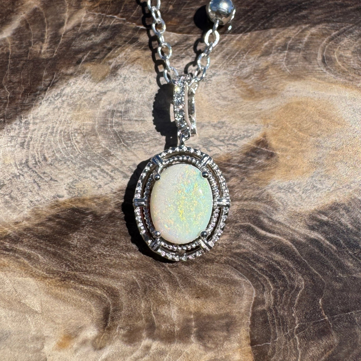 0.8ct Coober Pedy Opal Pendant Necklace ~ 'Girraween Blues' | 925 Sterling Silver | Solid Australian Opal