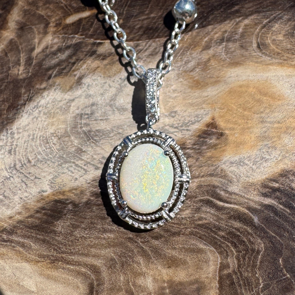 0.8ct Coober Pedy Opal Pendant Necklace ~ 'Girraween Blues' | 925 Sterling Silver | Solid Australian Opal