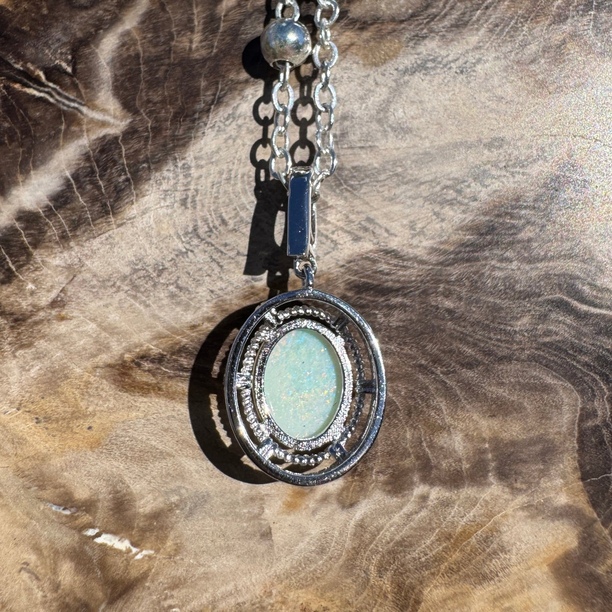 0.8ct Coober Pedy Opal Pendant Necklace ~ 'Girraween Blues' | 925 Sterling Silver | Solid Australian Opal