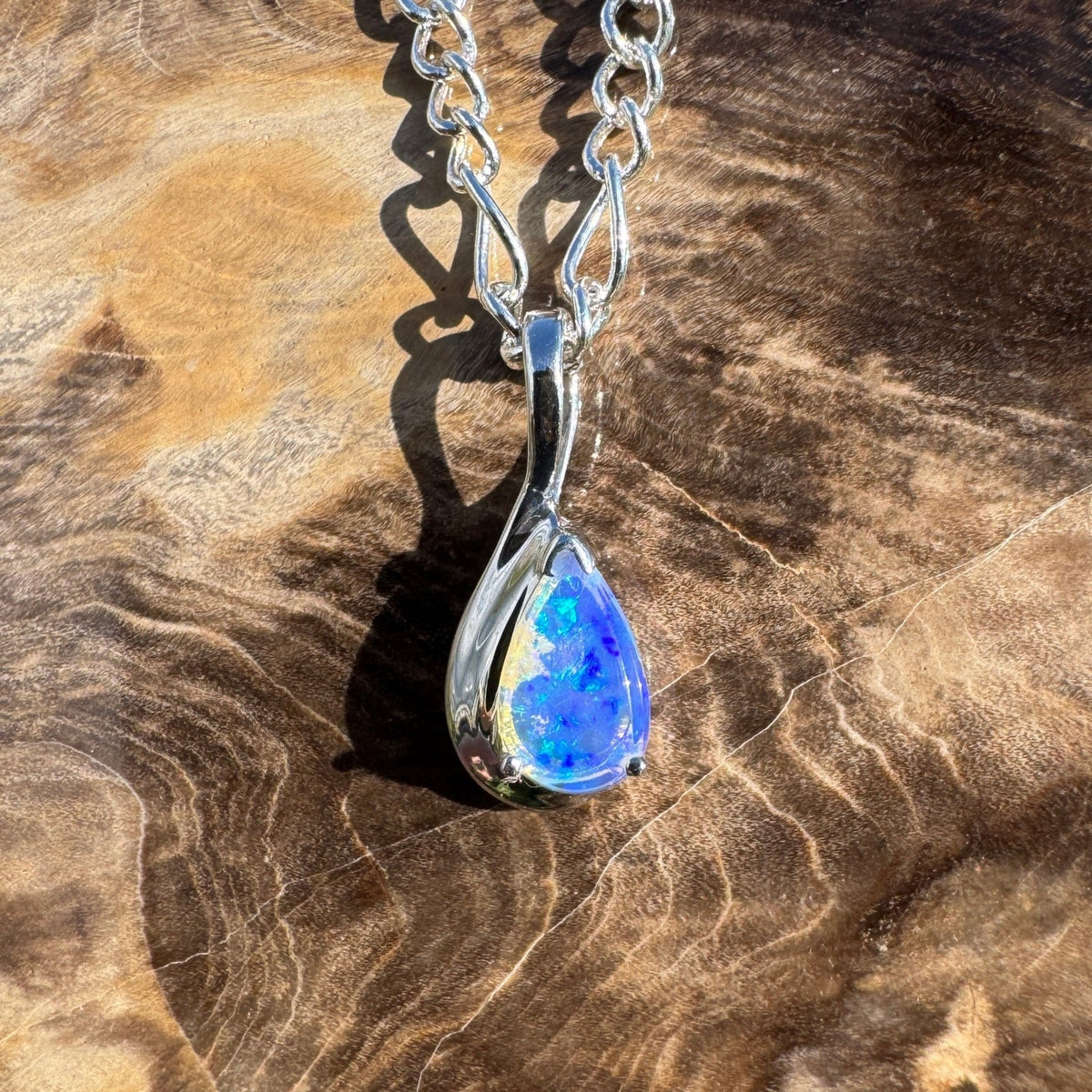 0.8ct Coober Pedy Opal Pendant Necklace ~ 'Kings Canyon Blue Sky' | 925 Sterling Silver | Solid Australian Opal