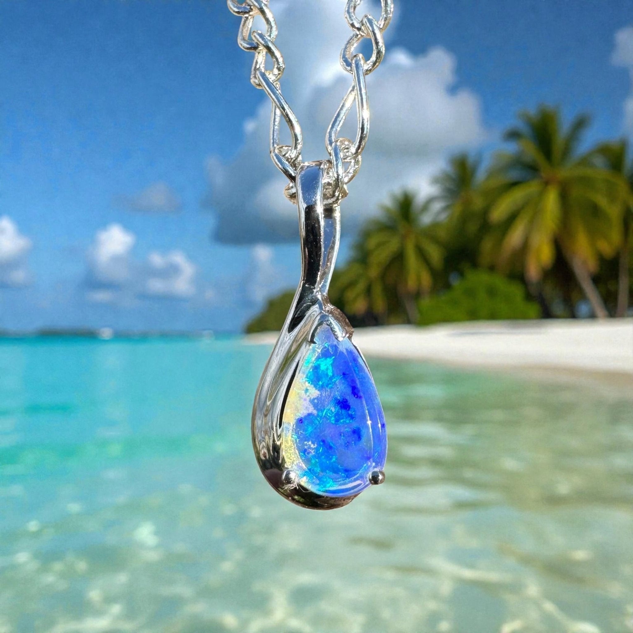 0.8ct Coober Pedy Opal Pendant Necklace ~ 'Kings Canyon Blue Sky' | 925 Sterling Silver | Solid Australian Opal