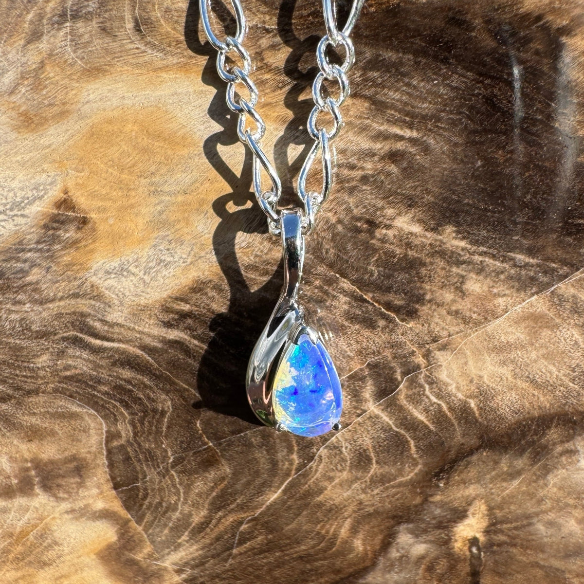0.8ct Coober Pedy Opal Pendant Necklace ~ 'Kings Canyon Blue Sky' | 925 Sterling Silver | Solid Australian Opal