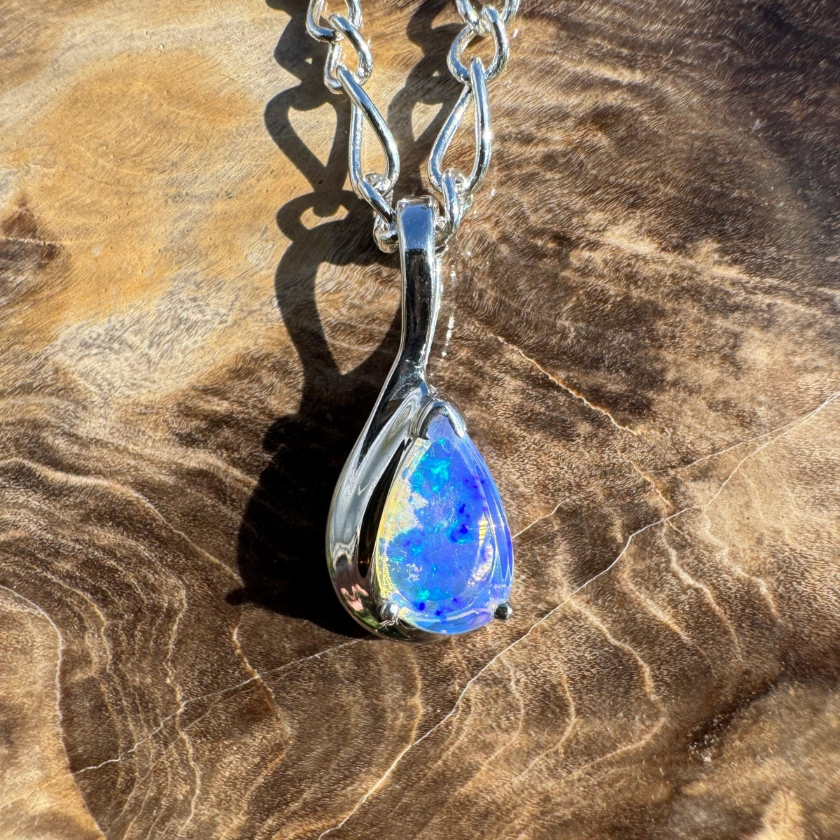 0.8ct Coober Pedy Opal Pendant Necklace ~ 'Kings Canyon Blue Sky' | 925 Sterling Silver | Solid Australian Opal