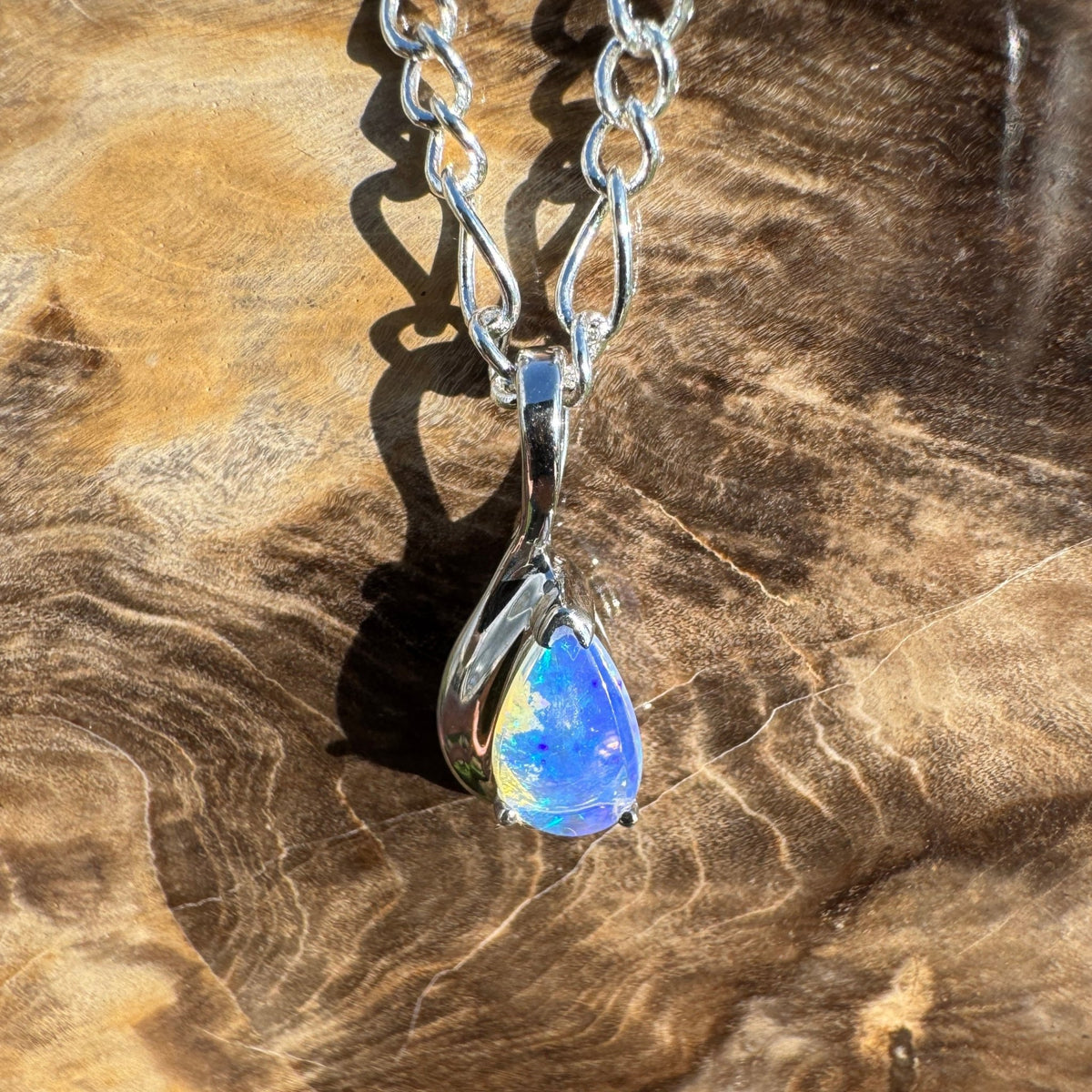 0.8ct Coober Pedy Opal Pendant Necklace ~ 'Kings Canyon Blue Sky' | 925 Sterling Silver | Solid Australian Opal