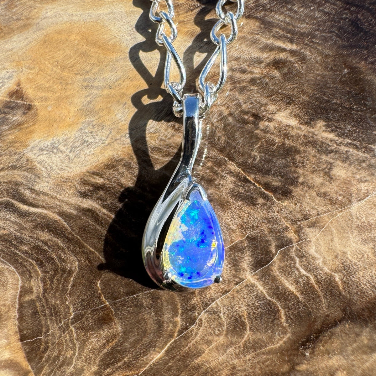 0.8ct Coober Pedy Opal Pendant Necklace ~ 'Kings Canyon Blue Sky' | 925 Sterling Silver | Solid Australian Opal