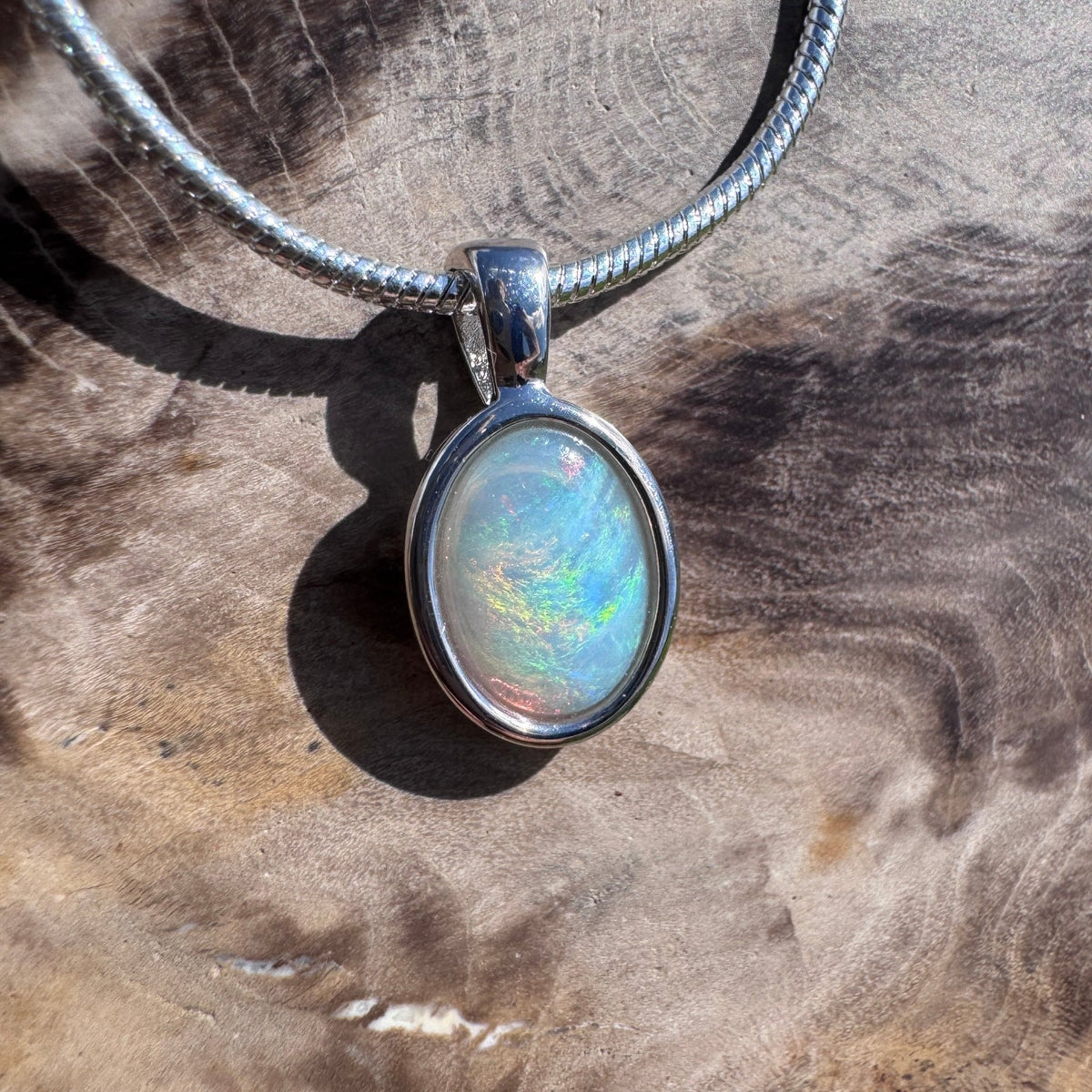 0.8ct Coober Pedy Opal Pendant Necklace ~ 'Lake Tyrrell Glow' | 925 Sterling Silver | Solid Australian Opal