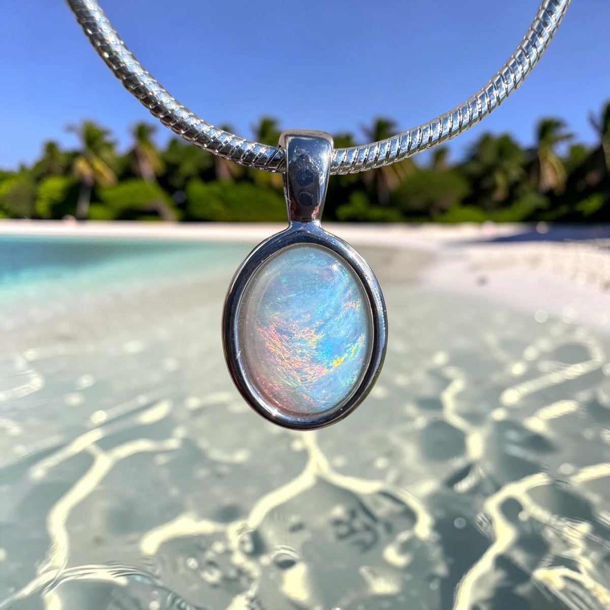 0.8ct Coober Pedy Opal Pendant Necklace ~ 'Lake Tyrrell Glow' | 925 Sterling Silver | Solid Australian Opal