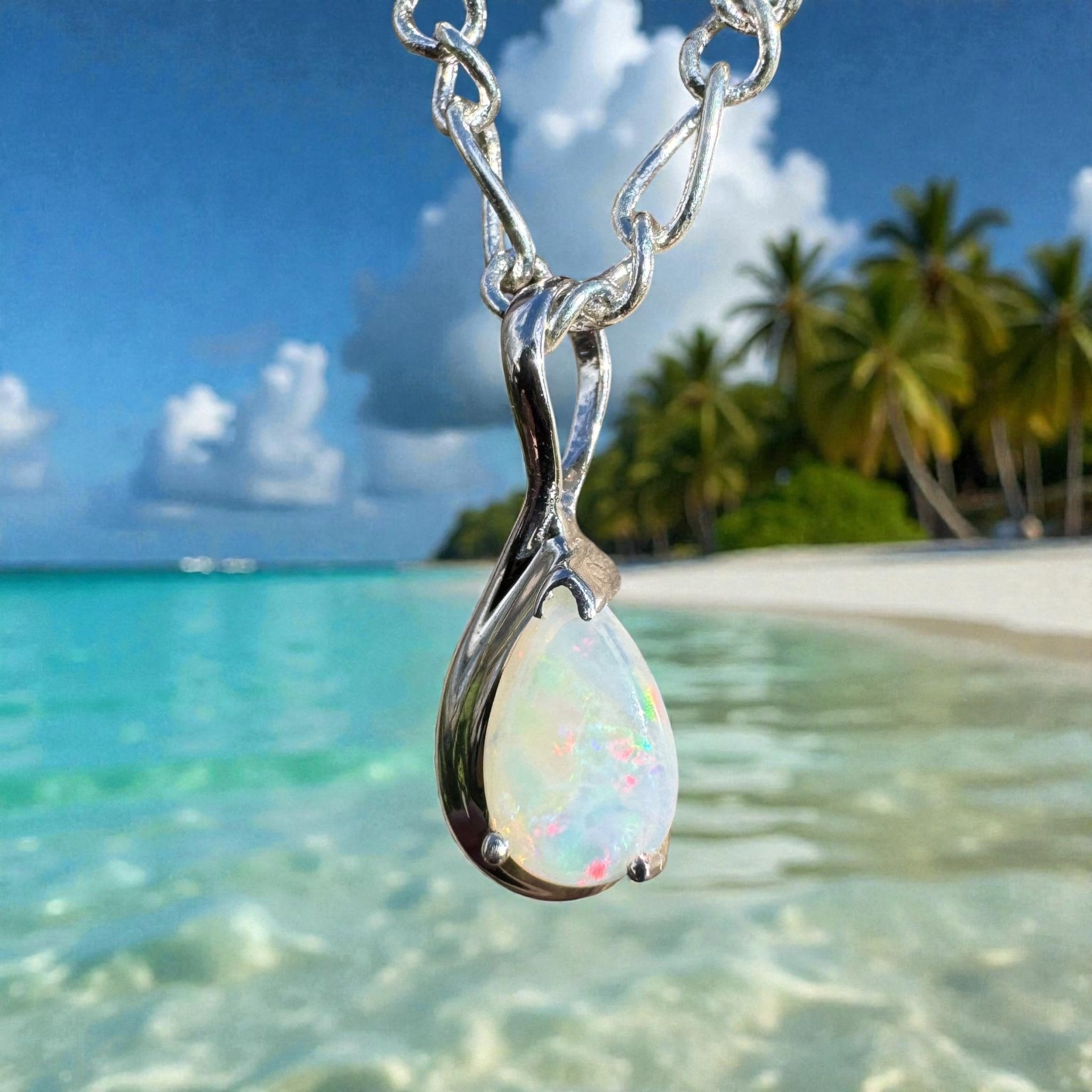 0.8ct Coober Pedy Opal Pendant Necklace ~ 'Lancelin Lustre' | 925 Sterling Silver | Solid Australian Opal