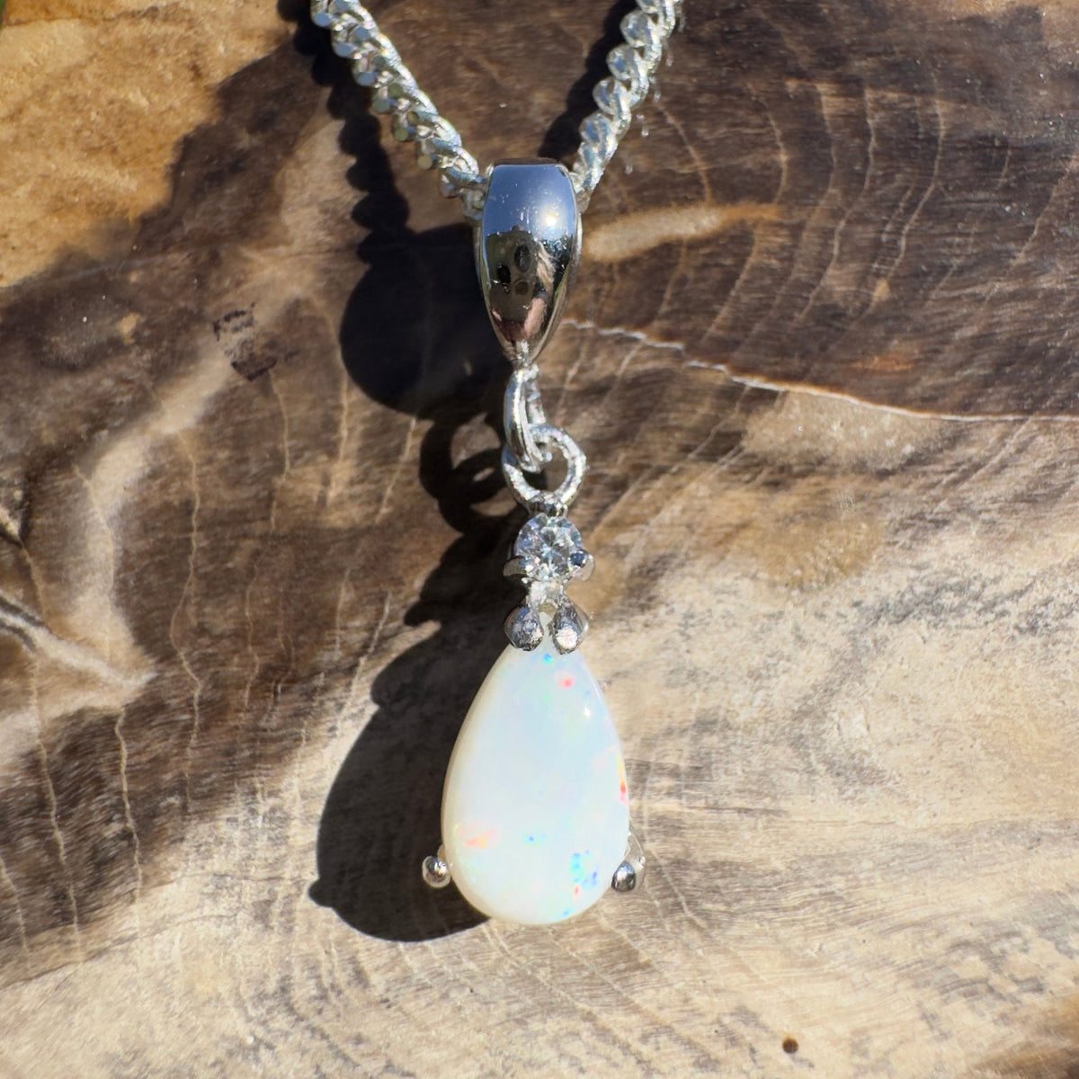 0.8ct Coober Pedy Opal Pendant Necklace ~ 'Lucky Bay Lustre ~' | 925 Sterling Silver | Solid Australian Opal