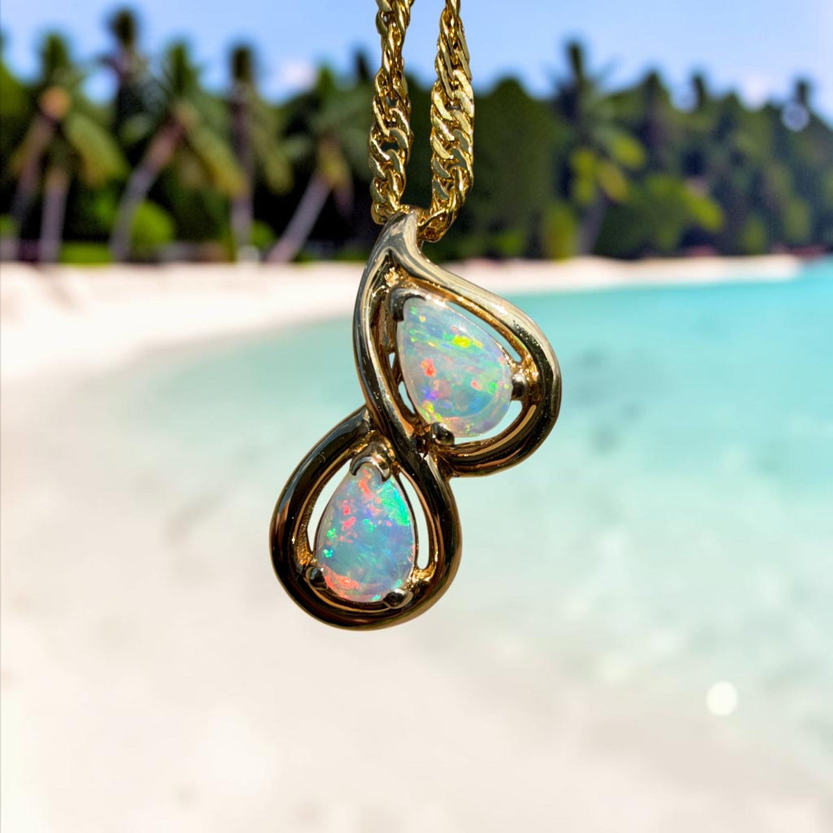 0.8ct Coober Pedy Opal Pendant Necklace ~ 'Maleny Swirl' | 14ct Yellow Gold | Solid Australian Opal