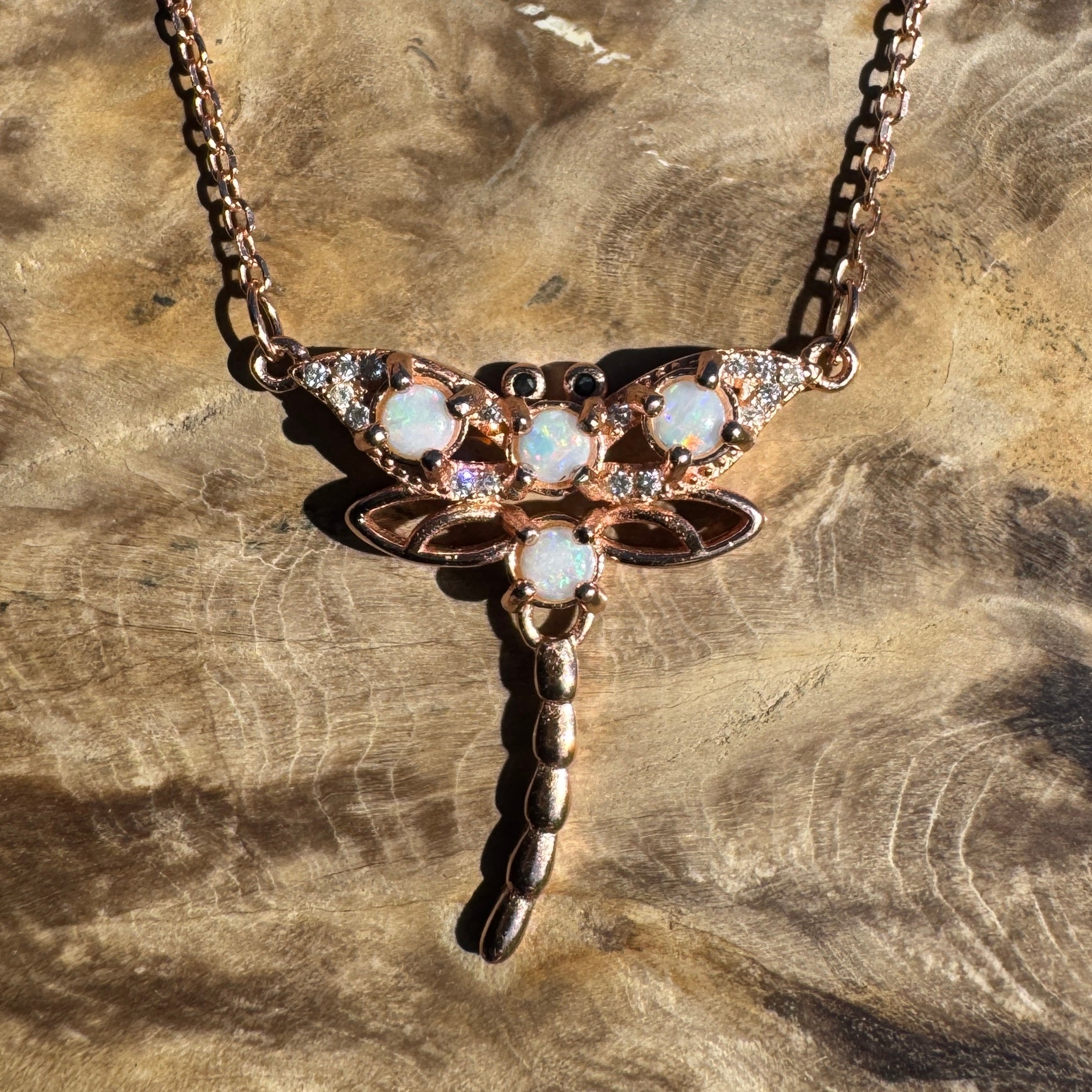 0.8ct Coober Pedy Opal Pendant Necklace ~ 'Mole Creek Flutter' | Rose Gold Coated 925 Sterling Silver | Solid Australian Opal