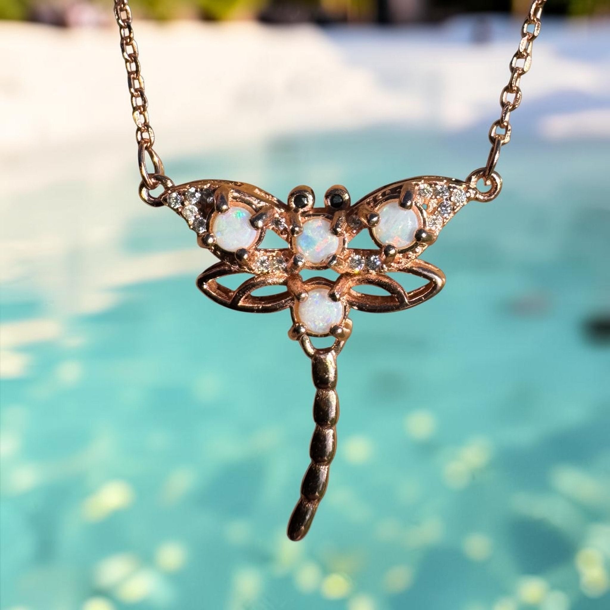 0.8ct Coober Pedy Opal Pendant Necklace ~ 'Mole Creek Flutter' | Rose Gold Coated 925 Sterling Silver | Solid Australian Opal