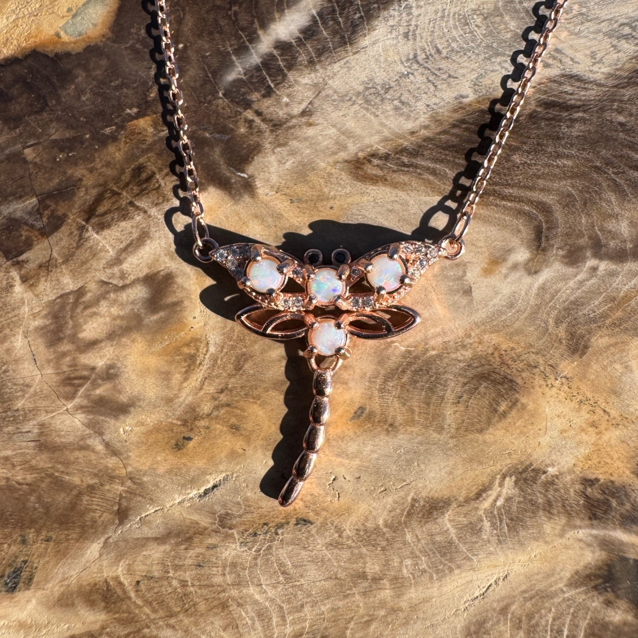 0.8ct Coober Pedy Opal Pendant Necklace ~ 'Mole Creek Flutter' | Rose Gold Coated 925 Sterling Silver | Solid Australian Opal