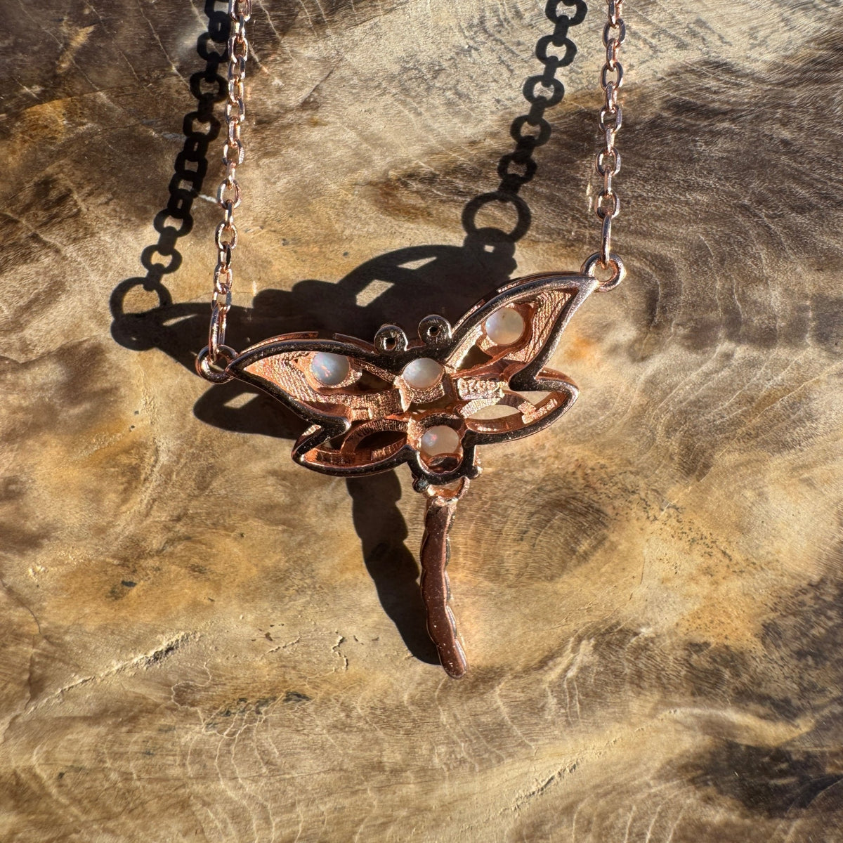 0.8ct Coober Pedy Opal Pendant Necklace ~ 'Mole Creek Flutter' | Rose Gold Coated 925 Sterling Silver | Solid Australian Opal