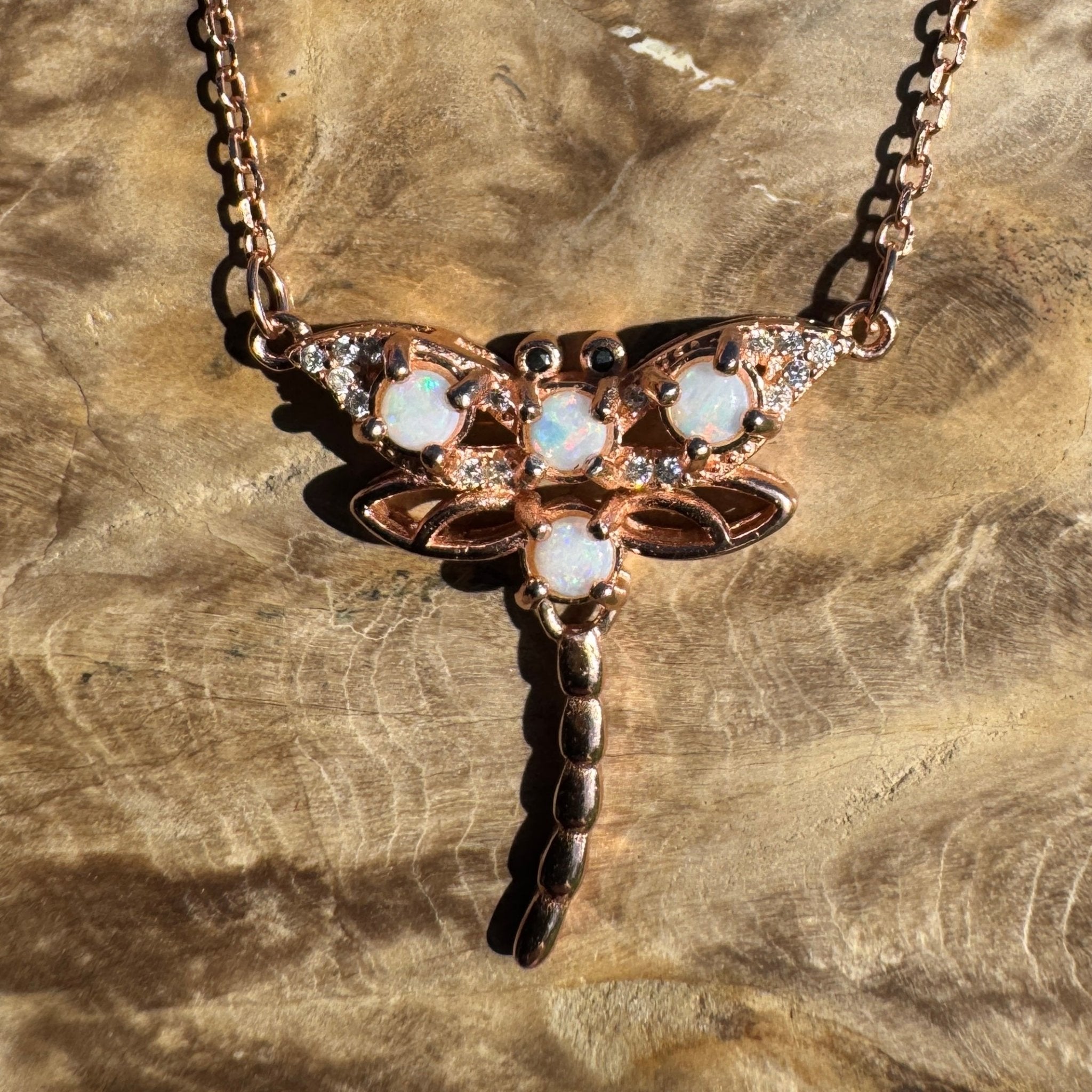 0.8ct Coober Pedy Opal Pendant Necklace ~ 'Mole Creek Flutter' | Rose Gold Coated 925 Sterling Silver | Solid Australian Opal