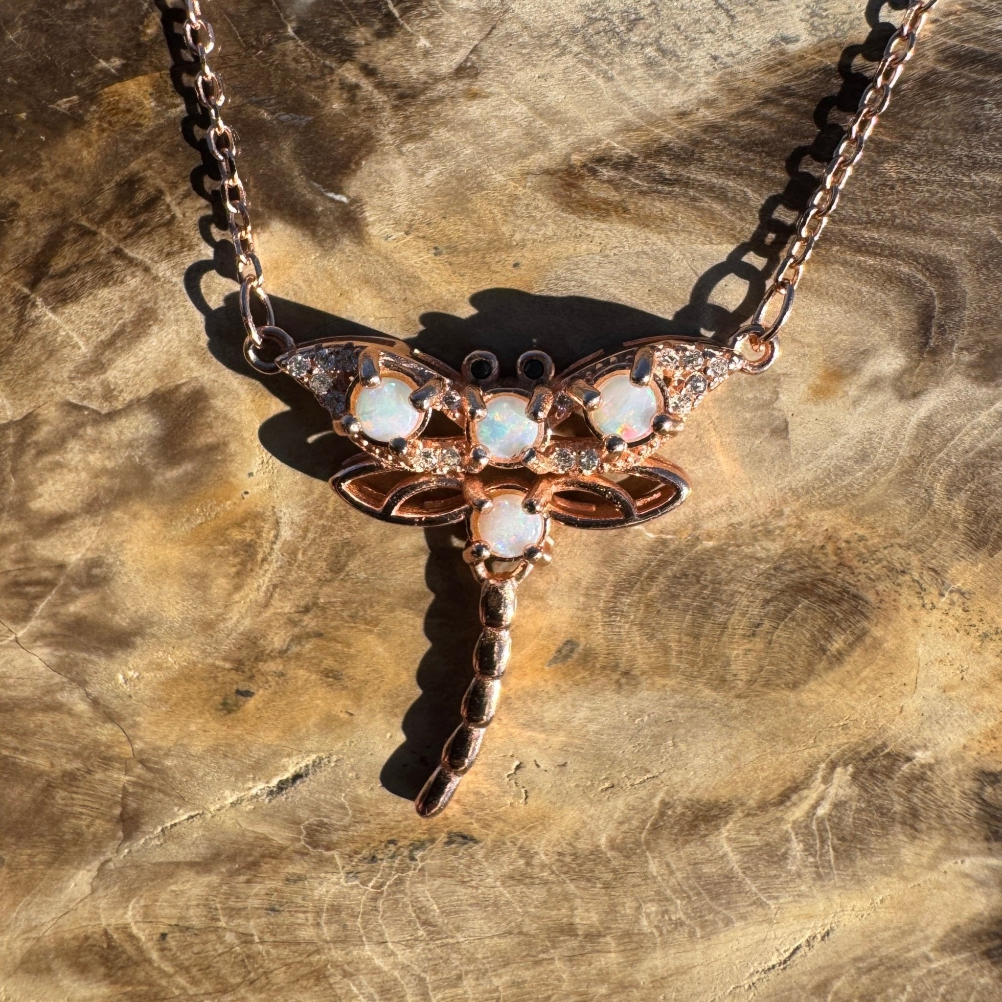 0.8ct Coober Pedy Opal Pendant Necklace ~ 'Mole Creek Flutter' | Rose Gold Coated 925 Sterling Silver | Solid Australian Opal