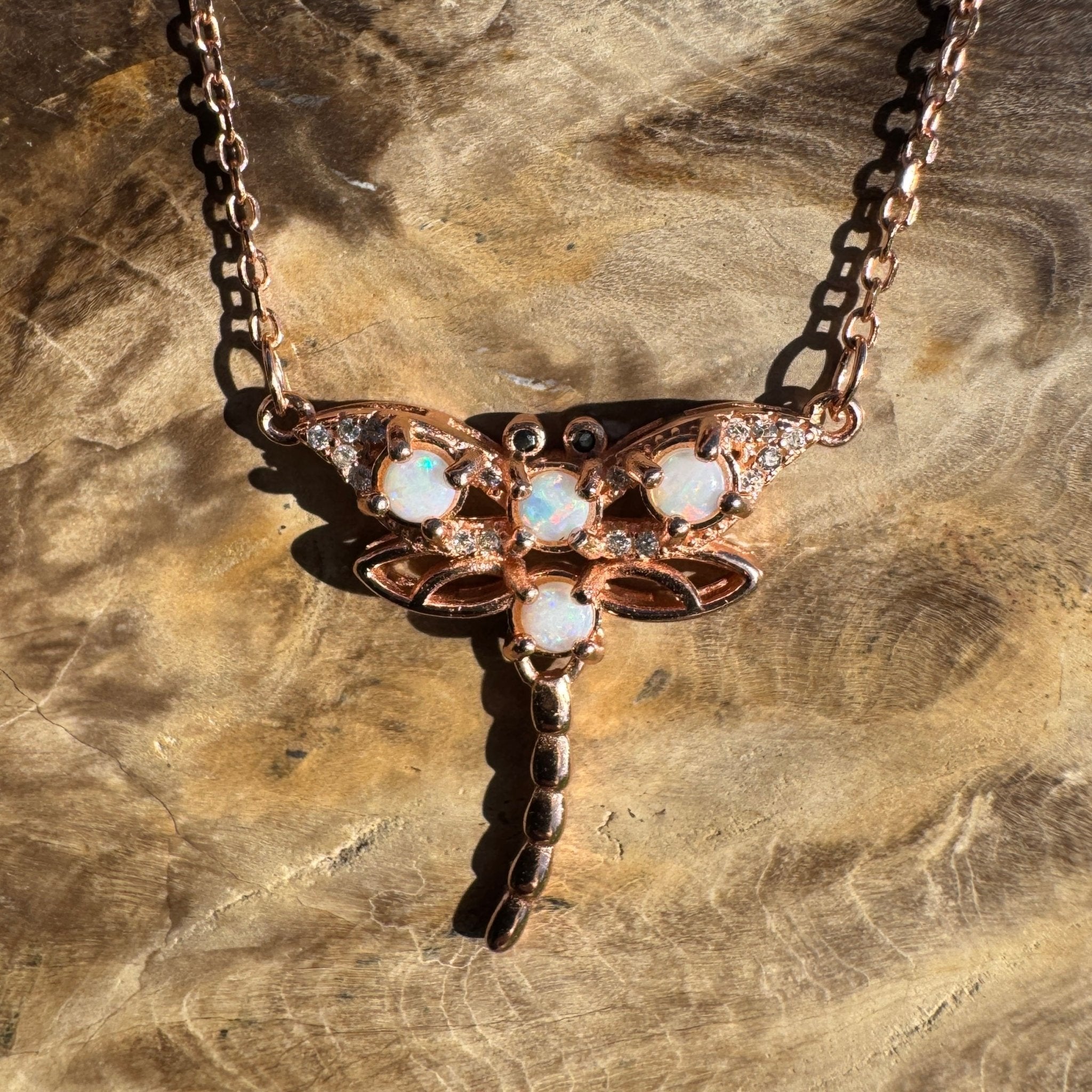 0.8ct Coober Pedy Opal Pendant Necklace ~ 'Mole Creek Flutter' | Rose Gold Coated 925 Sterling Silver | Solid Australian Opal