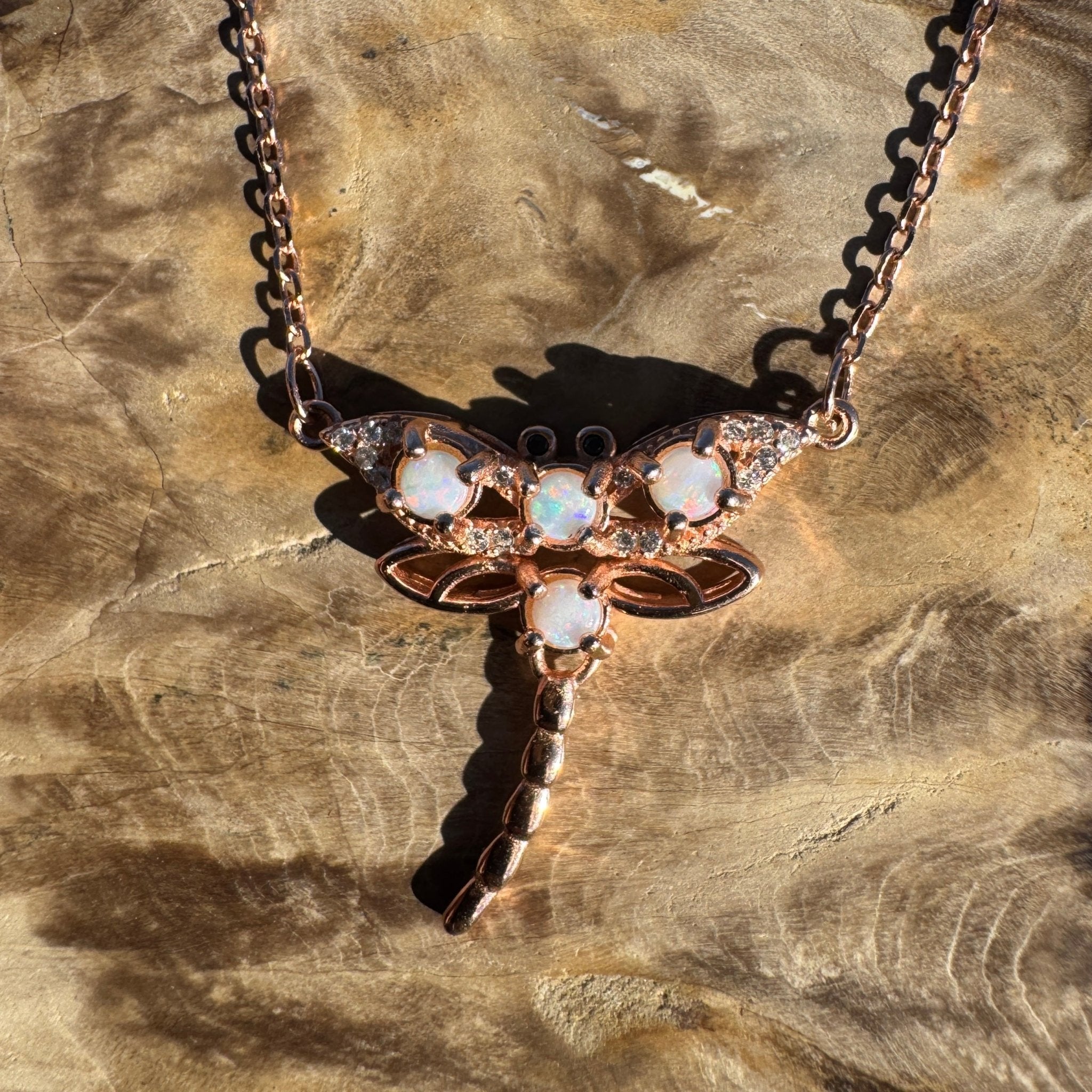 0.8ct Coober Pedy Opal Pendant Necklace ~ 'Mole Creek Flutter' | Rose Gold Coated 925 Sterling Silver | Solid Australian Opal