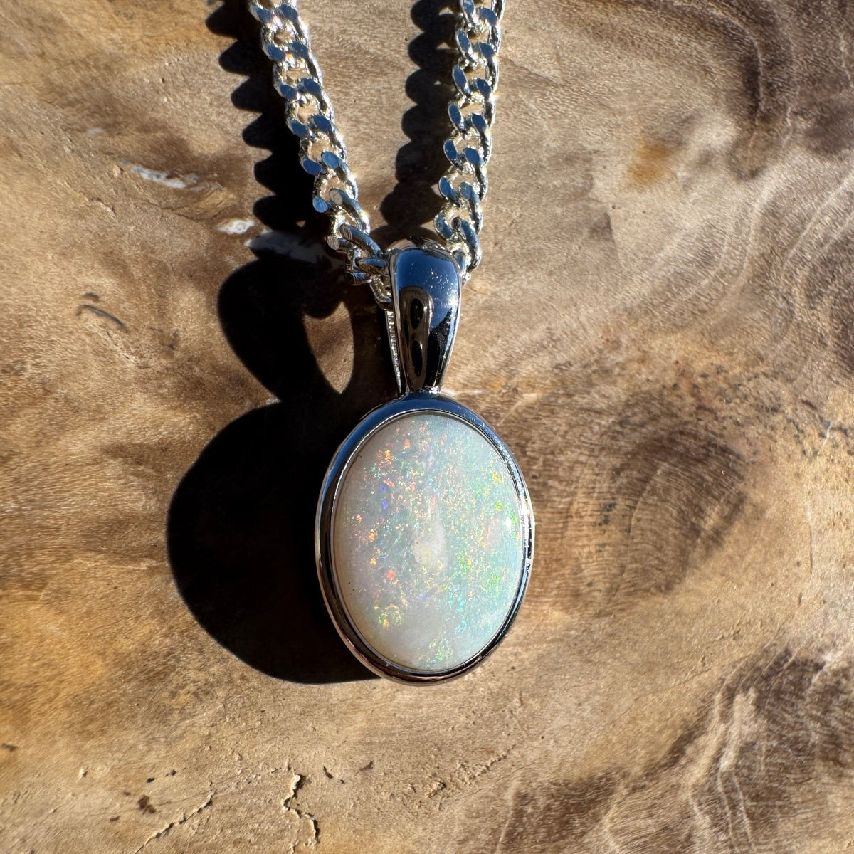 0.8ct Coober Pedy Opal Pendant Necklace ~ 'Otway Ridge Light' | 925 Sterling Silver | Solid Australian Opal