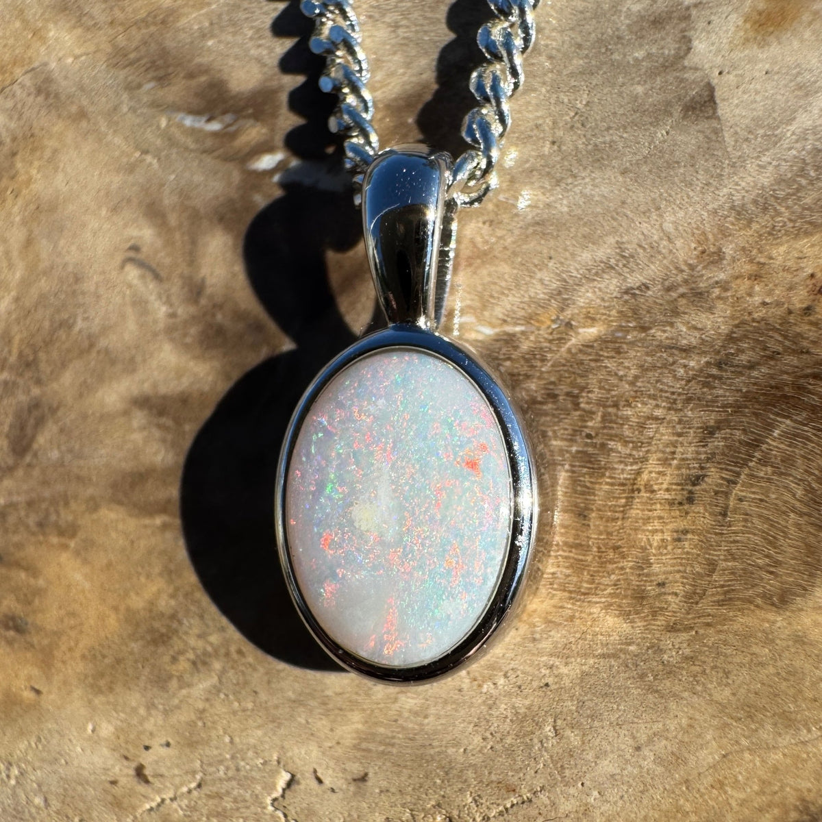 0.8ct Coober Pedy Opal Pendant Necklace ~ 'Otway Ridge Light' | 925 Sterling Silver | Solid Australian Opal