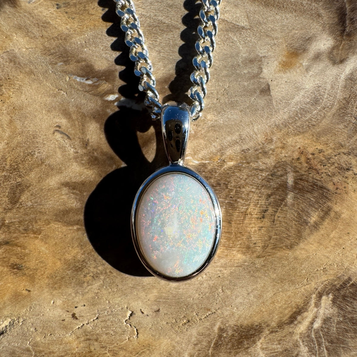 0.8ct Coober Pedy Opal Pendant Necklace ~ 'Otway Ridge Light' | 925 Sterling Silver | Solid Australian Opal