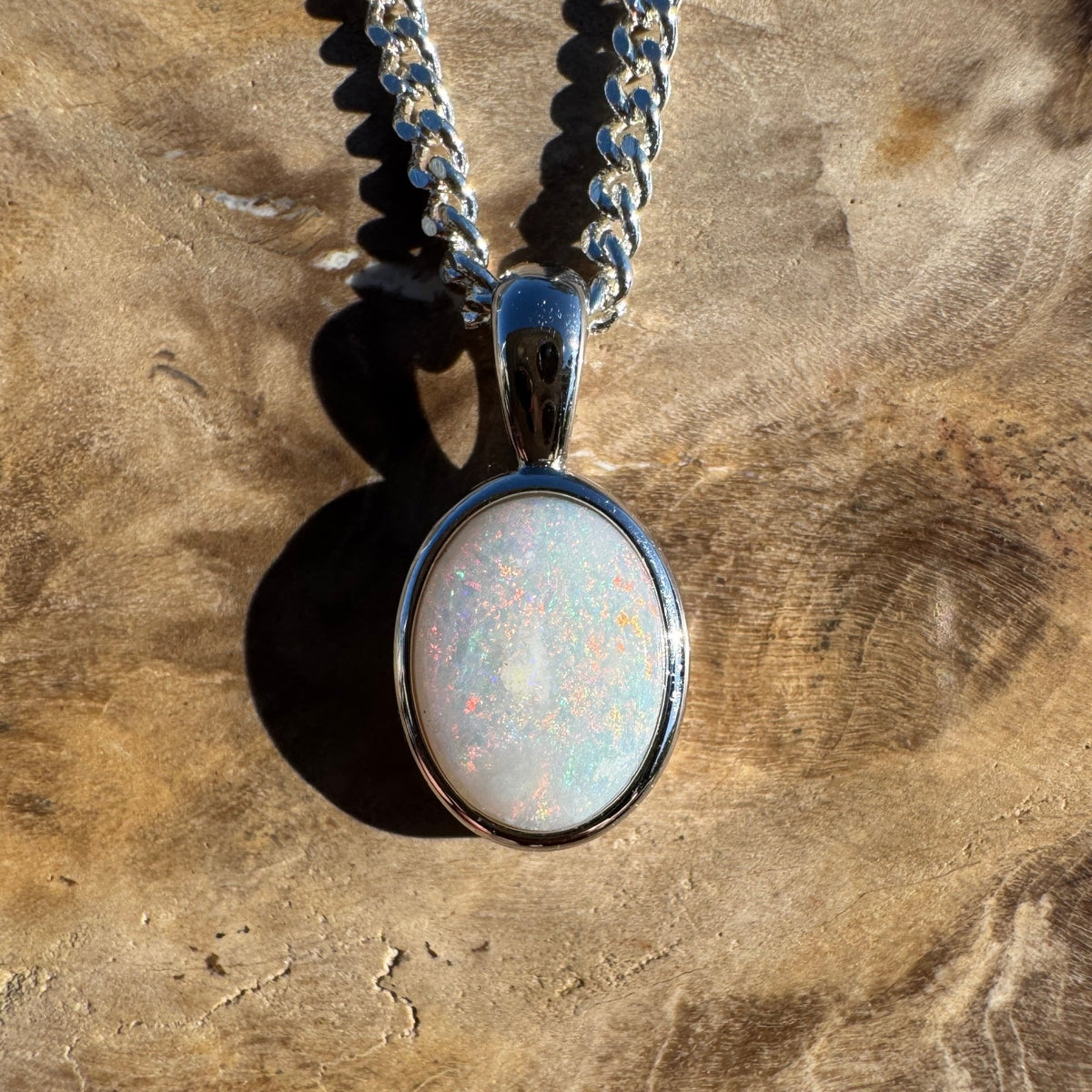 0.8ct Coober Pedy Opal Pendant Necklace ~ 'Otway Ridge Light' | 925 Sterling Silver | Solid Australian Opal