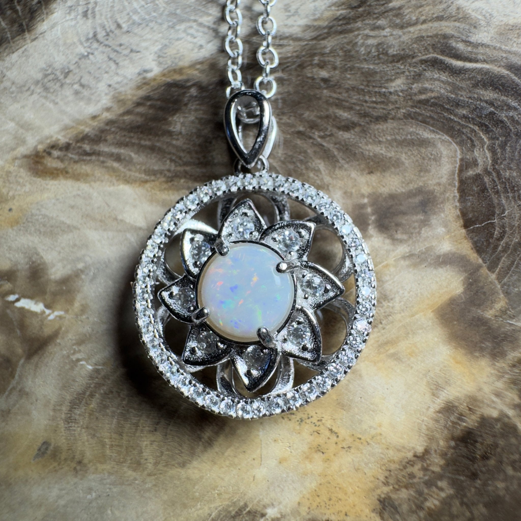 0.8ct Coober Pedy Opal Pendant Necklace ~ 'Whitsunday Reef Halo' | 925 Sterling Silver | Solid Australian Opal