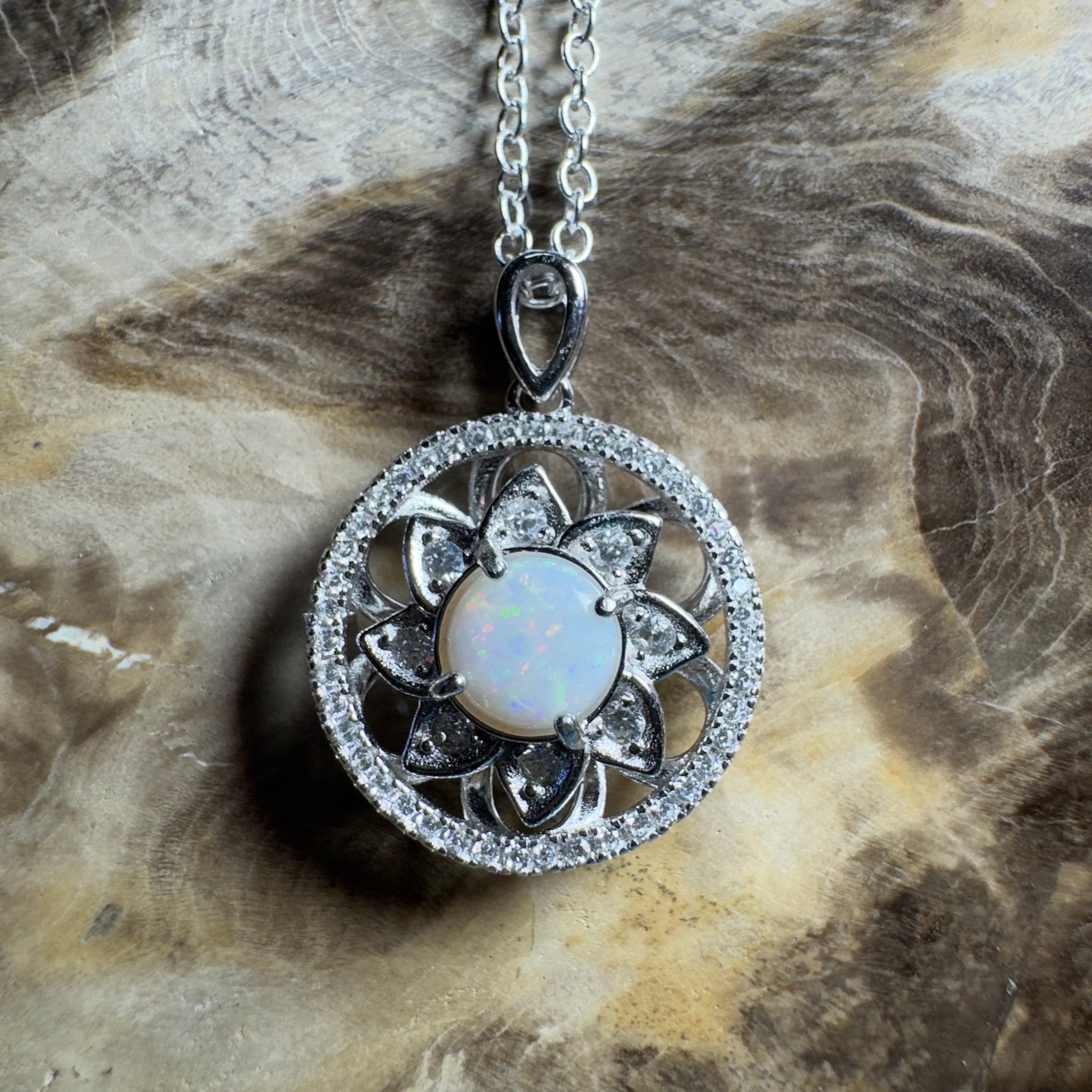 0.8ct Coober Pedy Opal Pendant Necklace ~ 'Whitsunday Reef Halo' | 925 Sterling Silver | Solid Australian Opal