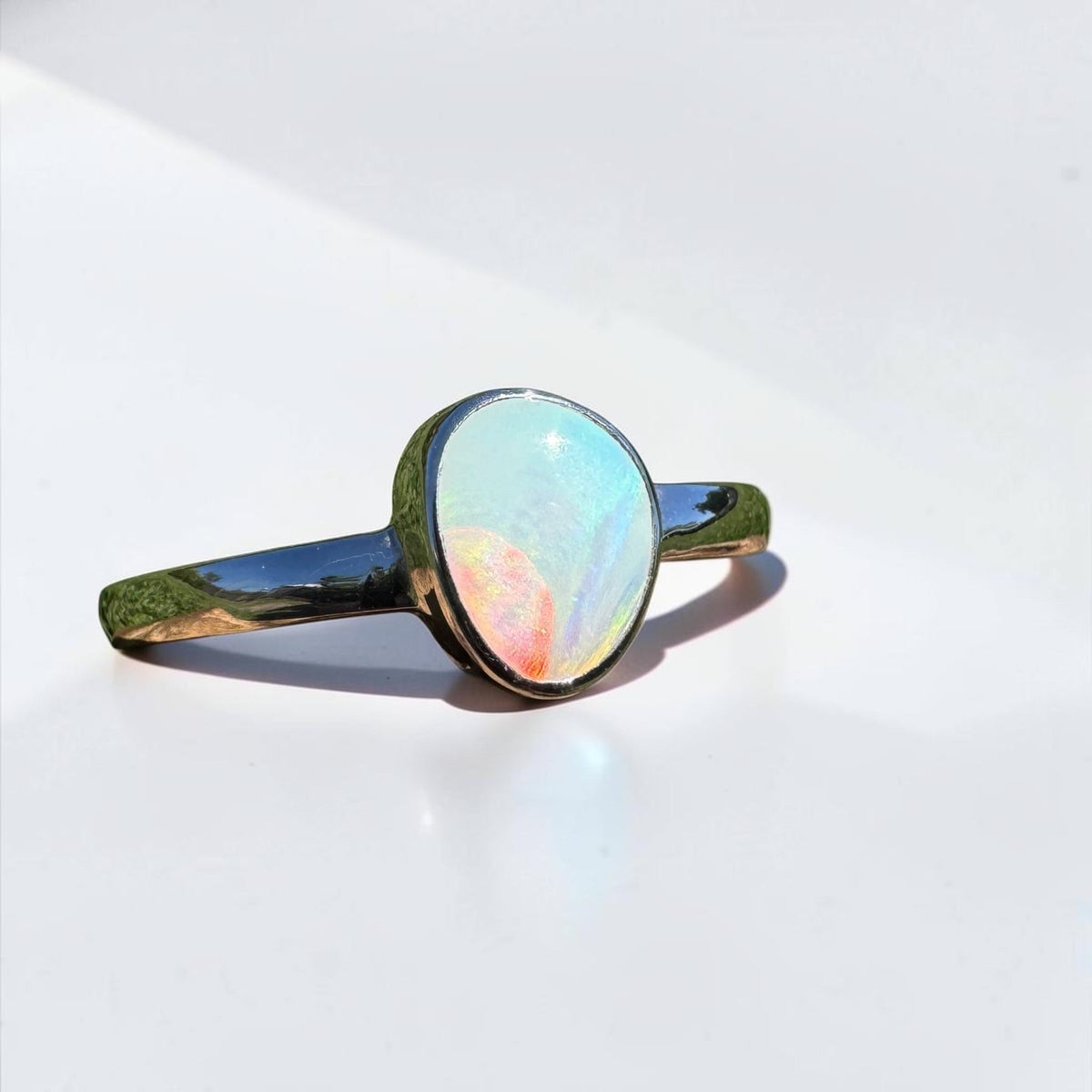 0.8ct Coober Pedy Opal Ring ~ 'Ellery Creek Blue' | 925 Sterling Silver | Solid Australian Opal