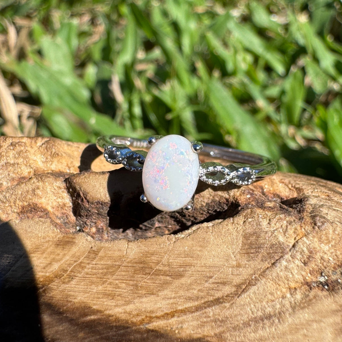 0.8ct Coober Pedy Opal Ring ~ 'Nullarbor Clouds' | 925 Sterling Silver | Solid Australian Opal