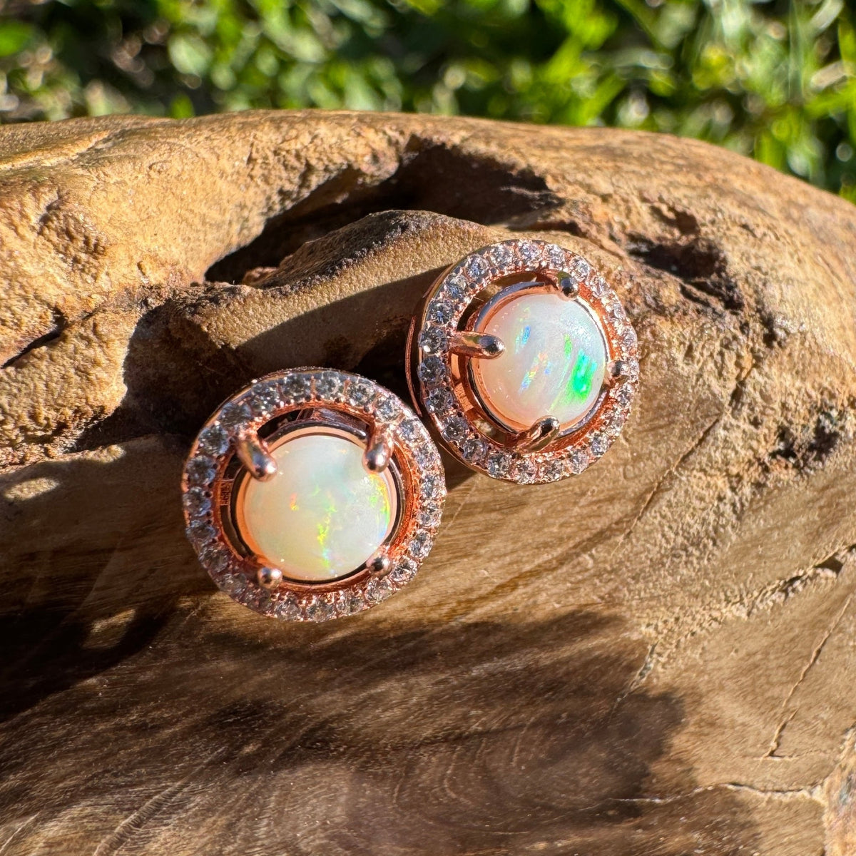 0.8ct Coober Pedy Opal Stud Earrings ~ 'Beechworth Twin Studs' | Rose Gold Coated 925 Sterling Silver | Solid Australian Opal