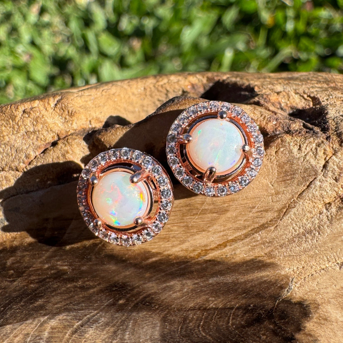 0.8ct Coober Pedy Opal Stud Earrings ~ 'Beechworth Twin Studs' | Rose Gold Coated 925 Sterling Silver | Solid Australian Opal