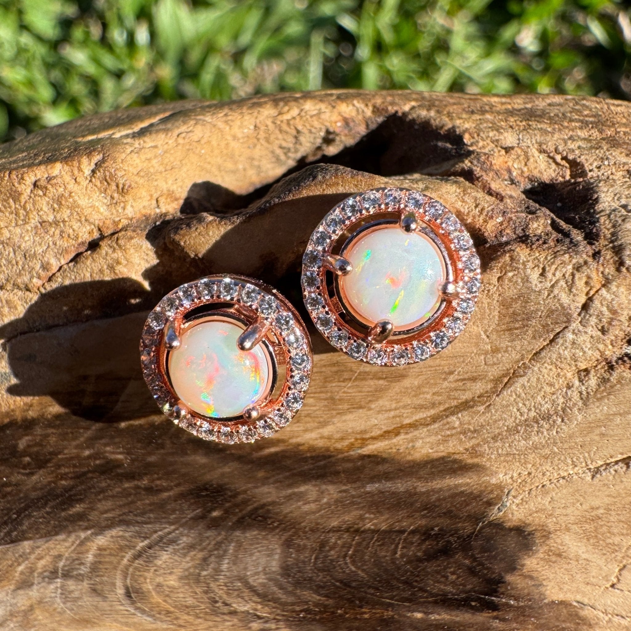 0.8ct Coober Pedy Opal Stud Earrings ~ 'Beechworth Twin Studs' | Rose Gold Coated 925 Sterling Silver | Solid Australian Opal