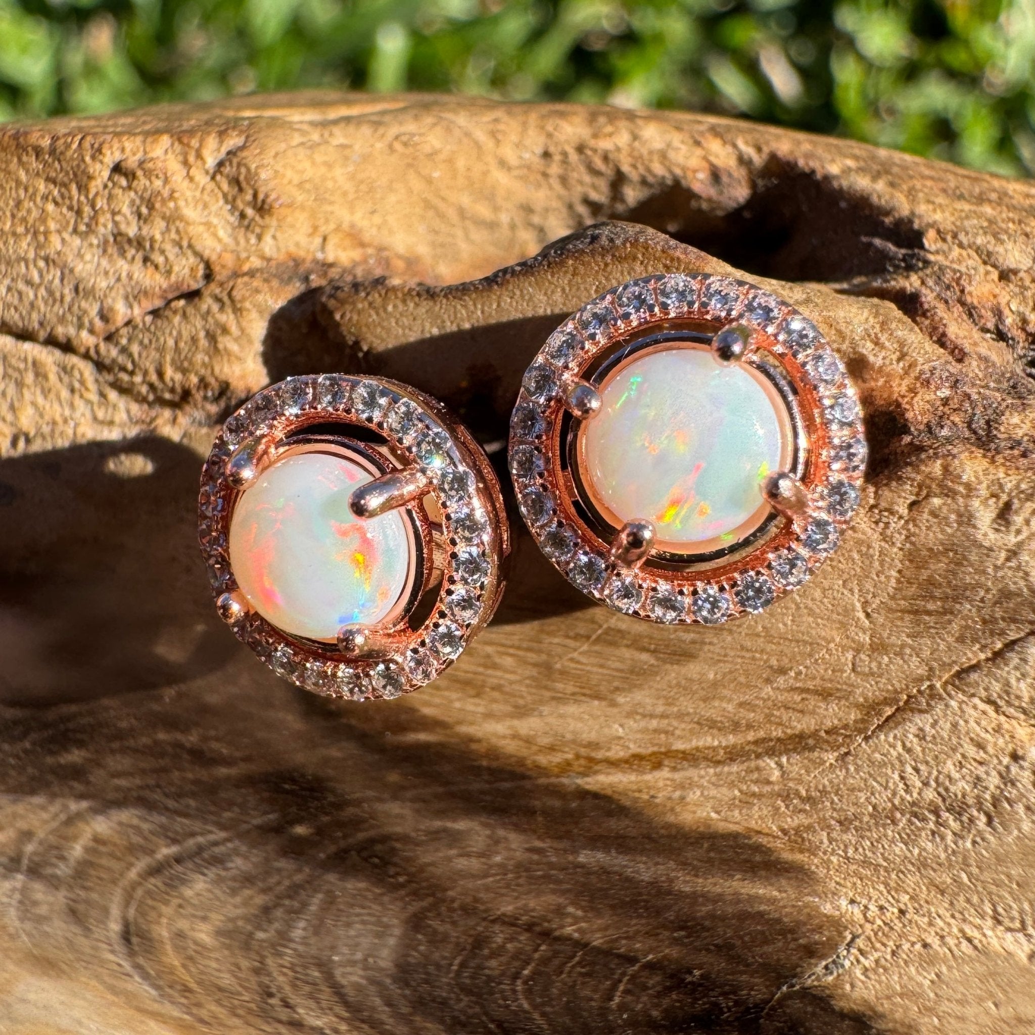0.8ct Coober Pedy Opal Stud Earrings ~ 'Beechworth Twin Studs' | Rose Gold Coated 925 Sterling Silver | Solid Australian Opal