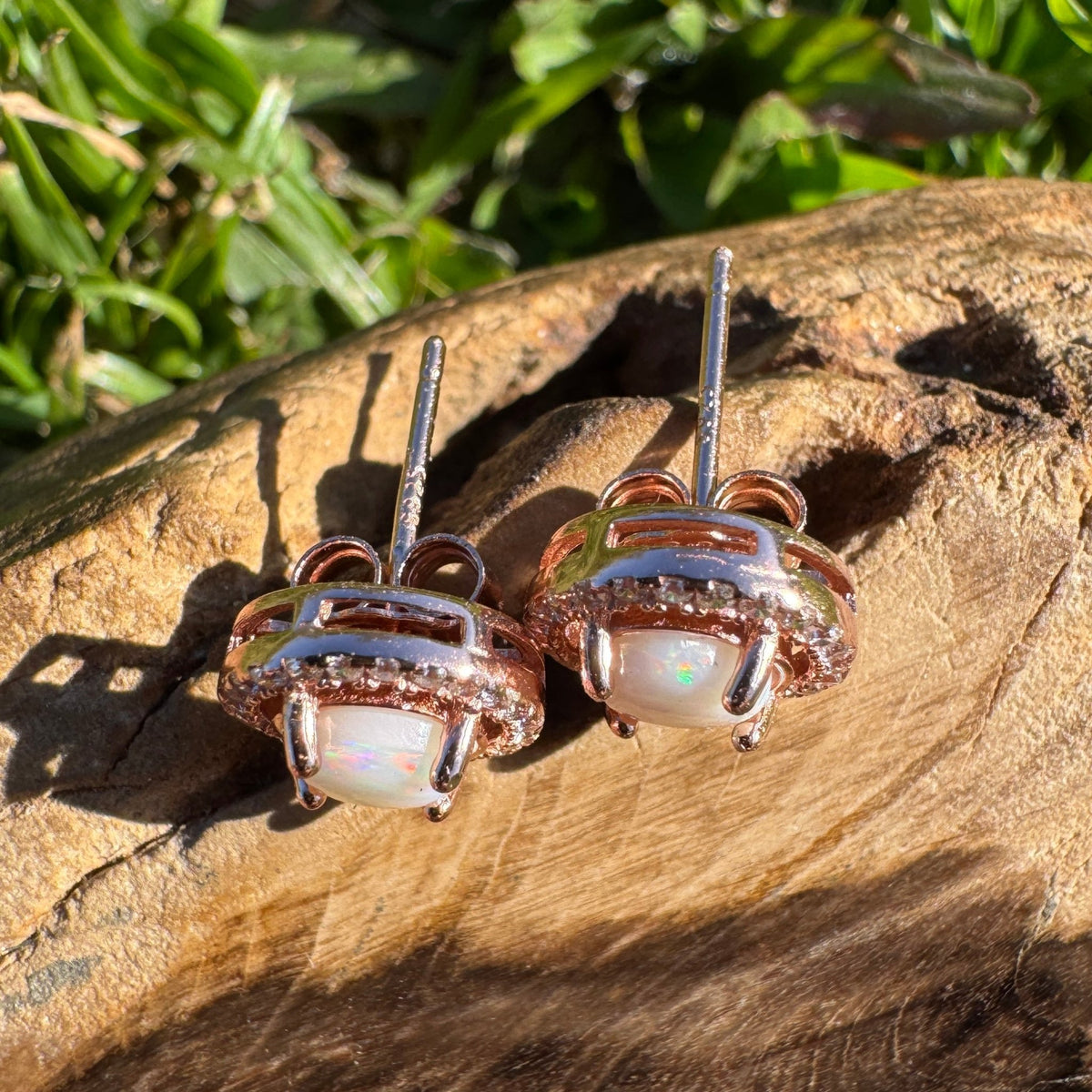 0.8ct Coober Pedy Opal Stud Earrings ~ 'Beechworth Twin Studs' | Rose Gold Coated 925 Sterling Silver | Solid Australian Opal