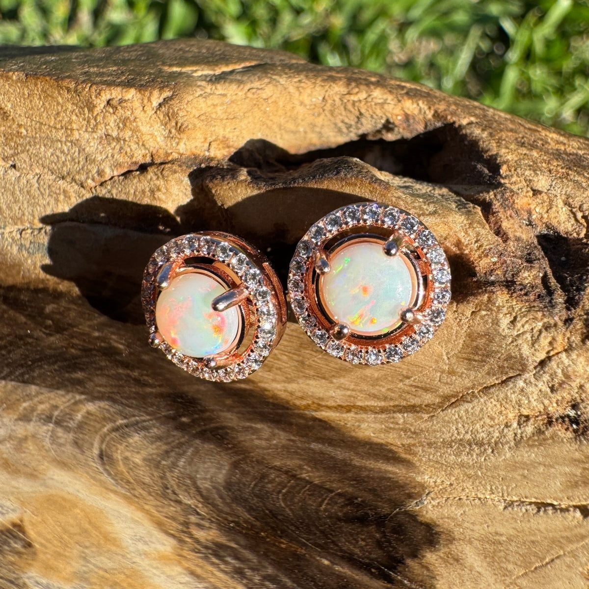 0.8ct Coober Pedy Opal Stud Earrings ~ 'Beechworth Twin Studs' | Rose Gold Coated 925 Sterling Silver | Solid Australian Opal