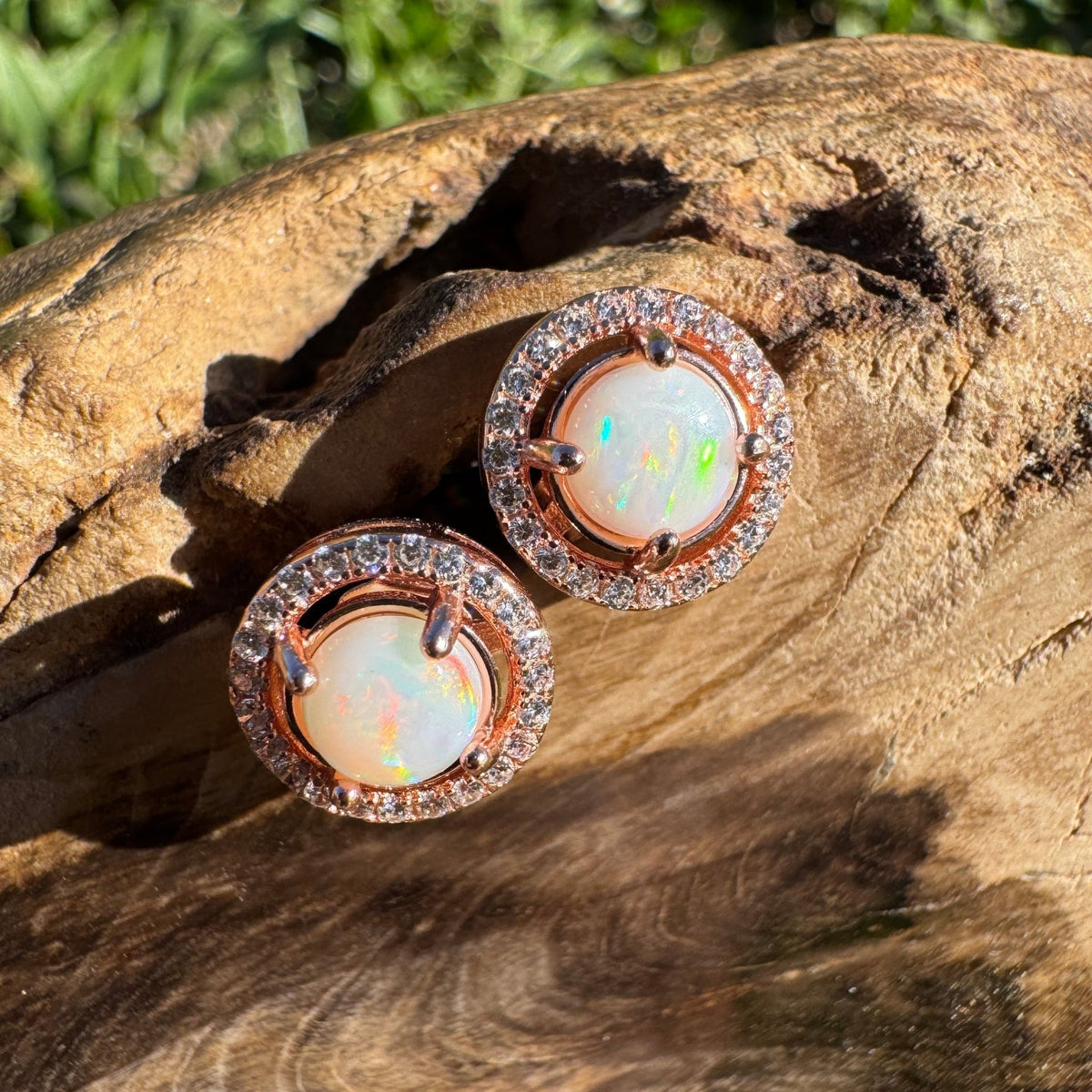0.8ct Coober Pedy Opal Stud Earrings ~ 'Beechworth Twin Studs' | Rose Gold Coated 925 Sterling Silver | Solid Australian Opal