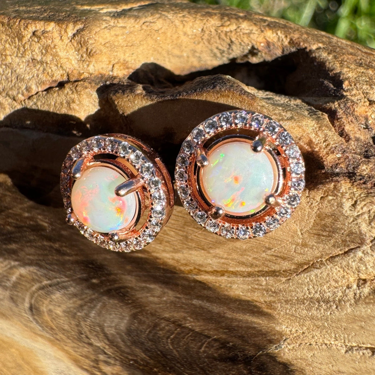 0.8ct Coober Pedy Opal Stud Earrings ~ 'Beechworth Twin Studs' | Rose Gold Coated 925 Sterling Silver | Solid Australian Opal