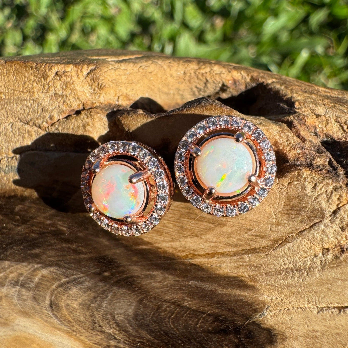 0.8ct Coober Pedy Opal Stud Earrings ~ 'Beechworth Twin Studs' | Rose Gold Coated 925 Sterling Silver | Solid Australian Opal