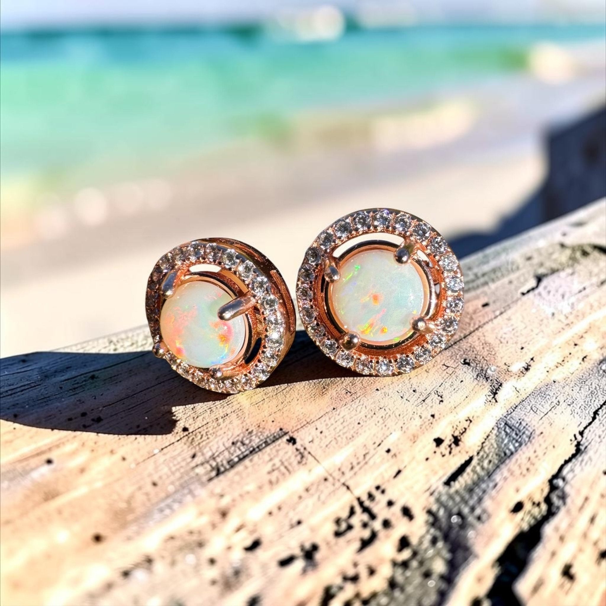 0.8ct Coober Pedy Opal Stud Earrings ~ 'Beechworth Twin Studs' | Rose Gold Coated 925 Sterling Silver | Solid Australian Opal