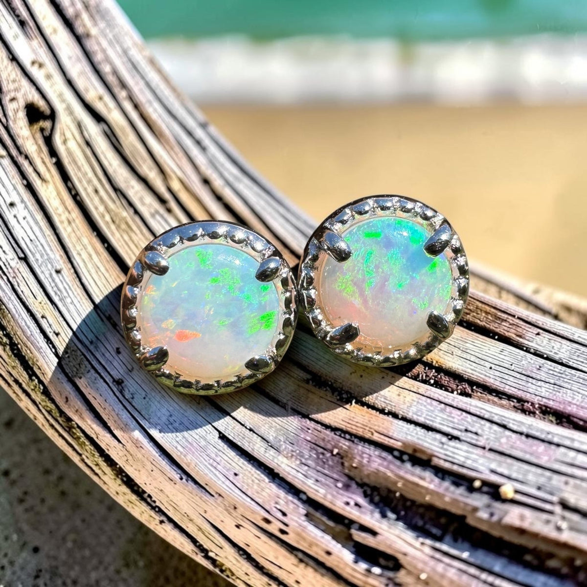0.8ct Coober Pedy Opal Stud Earrings ~ 'Lake Tinaroo Blues' | 925 Sterling Silver | Solid Australian Opal
