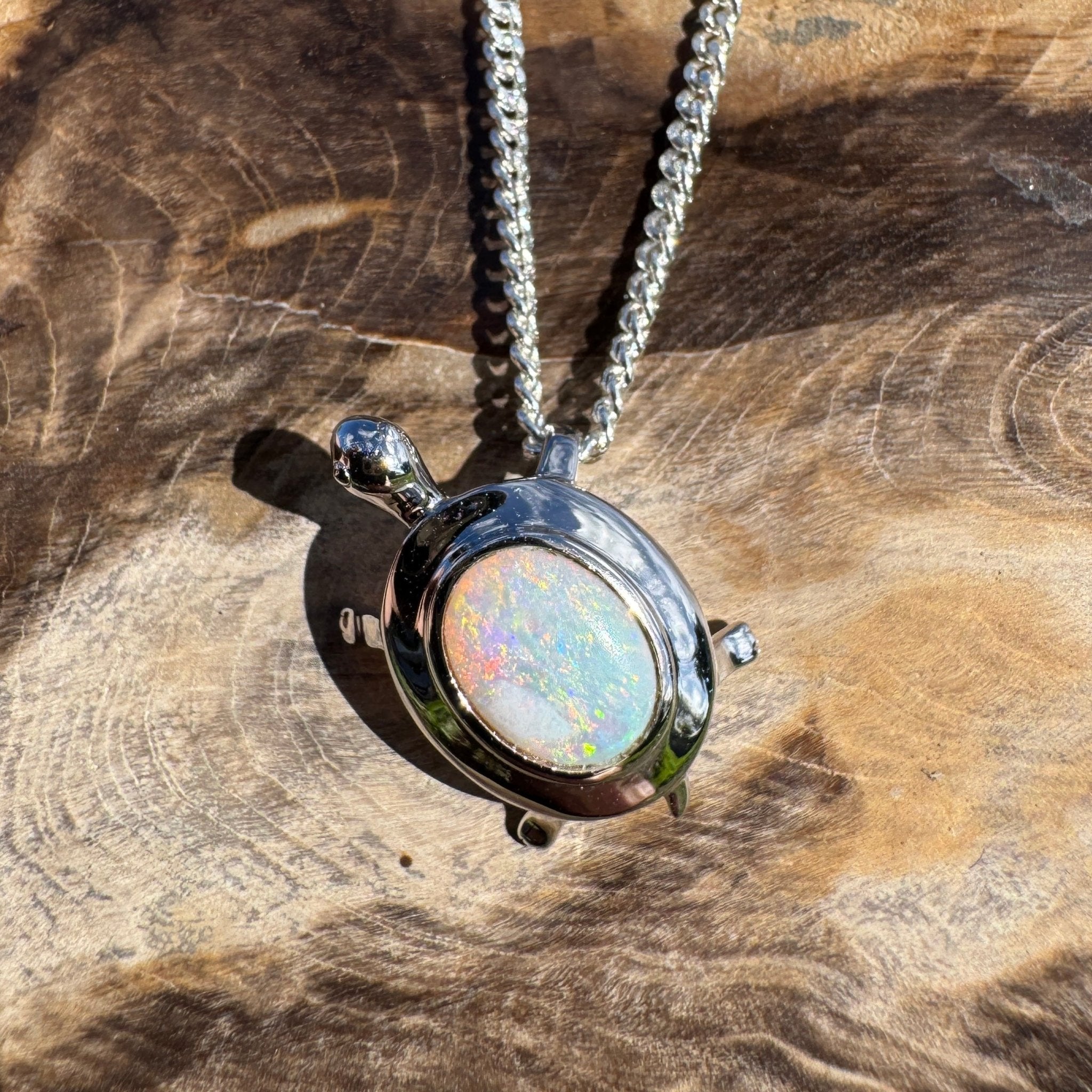 0.8ct Coober Pedy Opal Turtle Pendant Necklace ~ 'Heron Passage' | 925 Sterling Silver | Solid Australian Opal