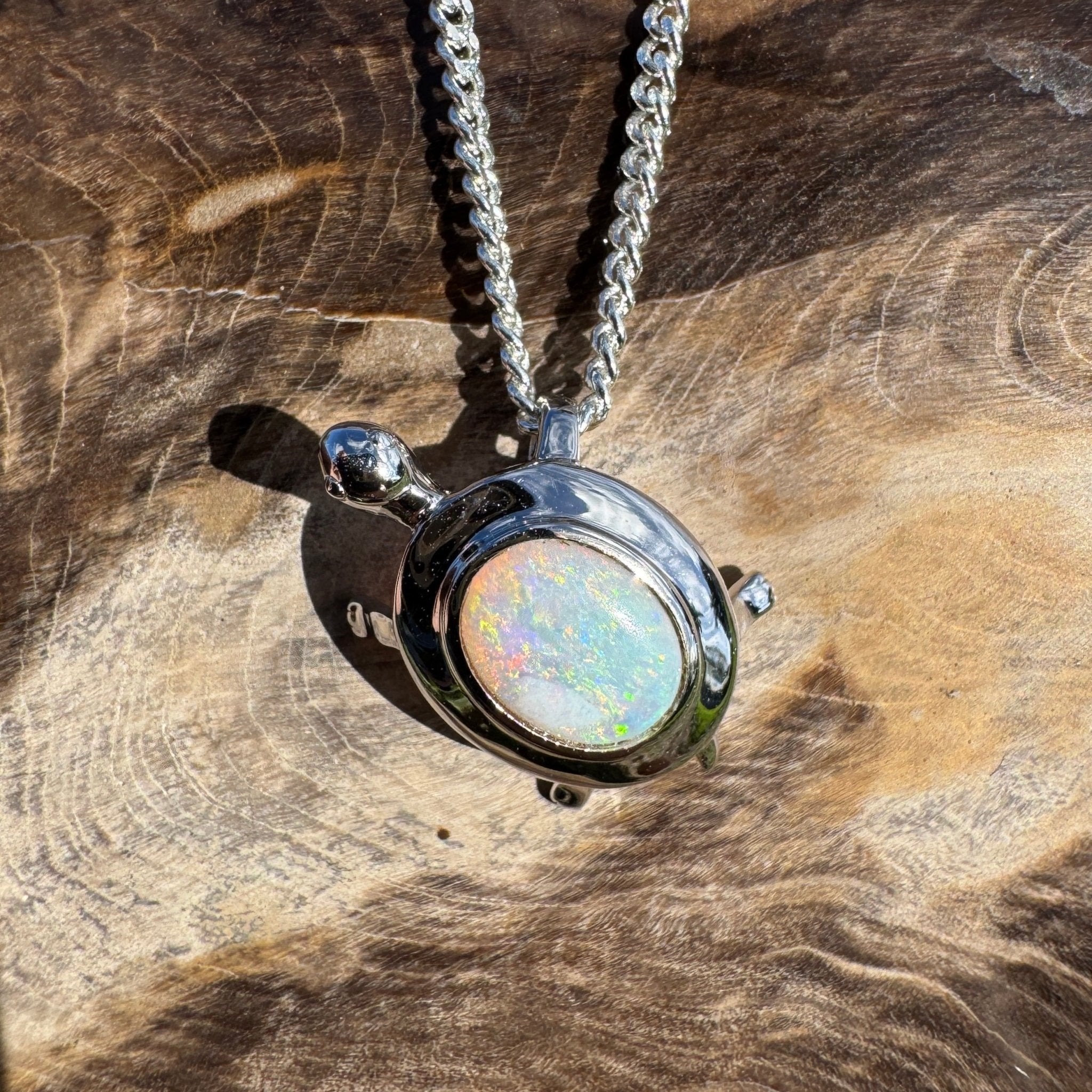 0.8ct Coober Pedy Opal Turtle Pendant Necklace ~ 'Heron Passage' | 925 Sterling Silver | Solid Australian Opal