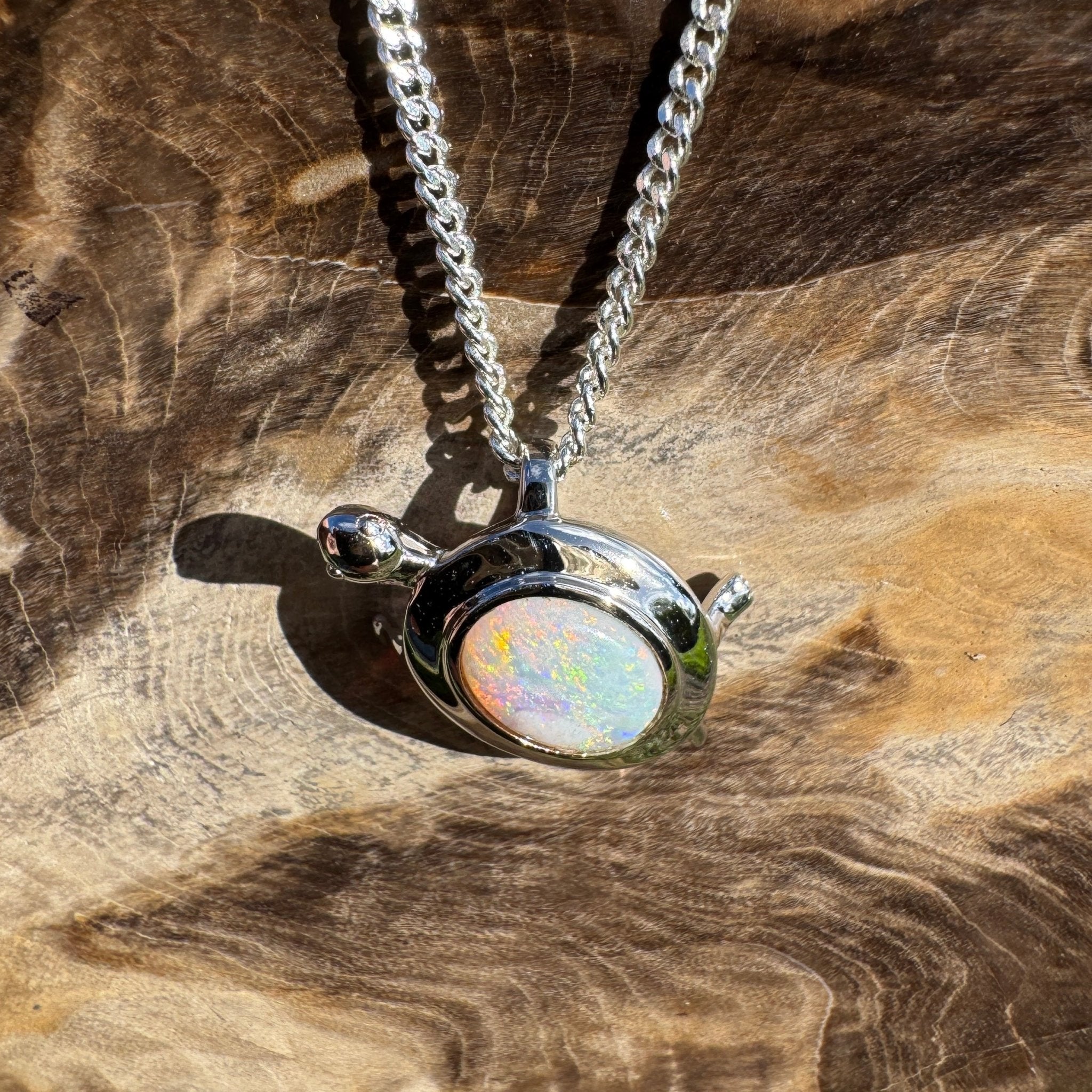 0.8ct Coober Pedy Opal Turtle Pendant Necklace ~ 'Heron Passage' | 925 Sterling Silver | Solid Australian Opal