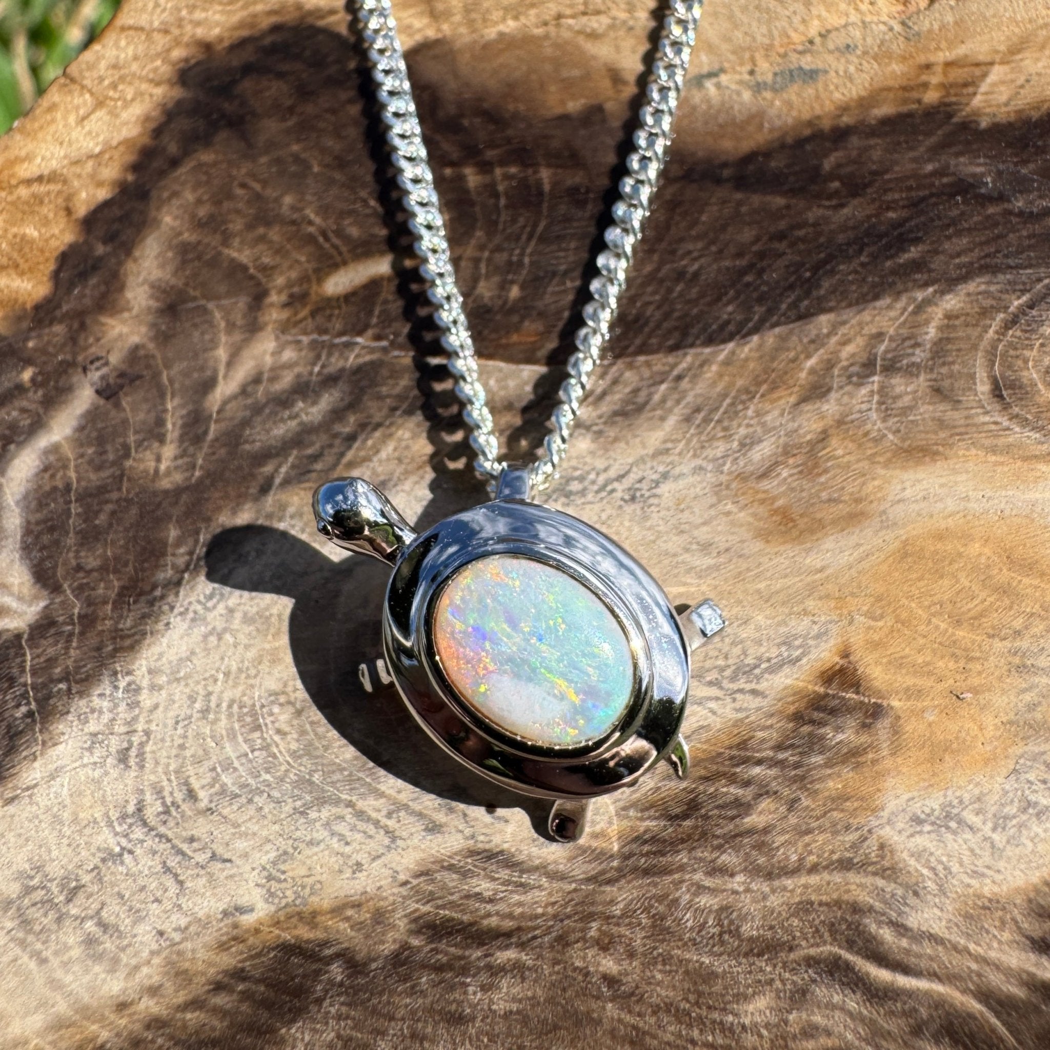 0.8ct Coober Pedy Opal Turtle Pendant Necklace ~ 'Heron Passage' | 925 Sterling Silver | Solid Australian Opal